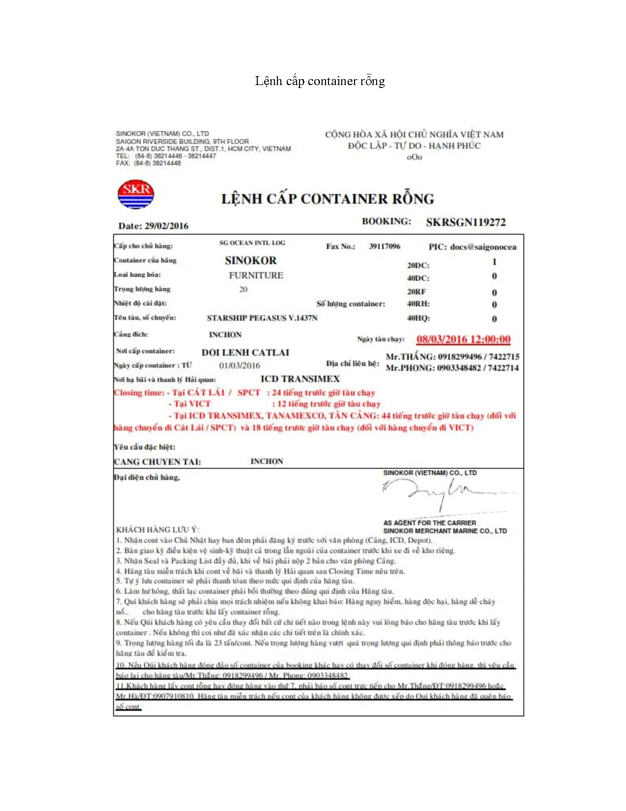 Đồ án tốt nghiệp - Nâng cao hiệu quả hoạt động giao nhận hàng xuất khẩu bằng đường biển tại CTTMSL - Trang 83