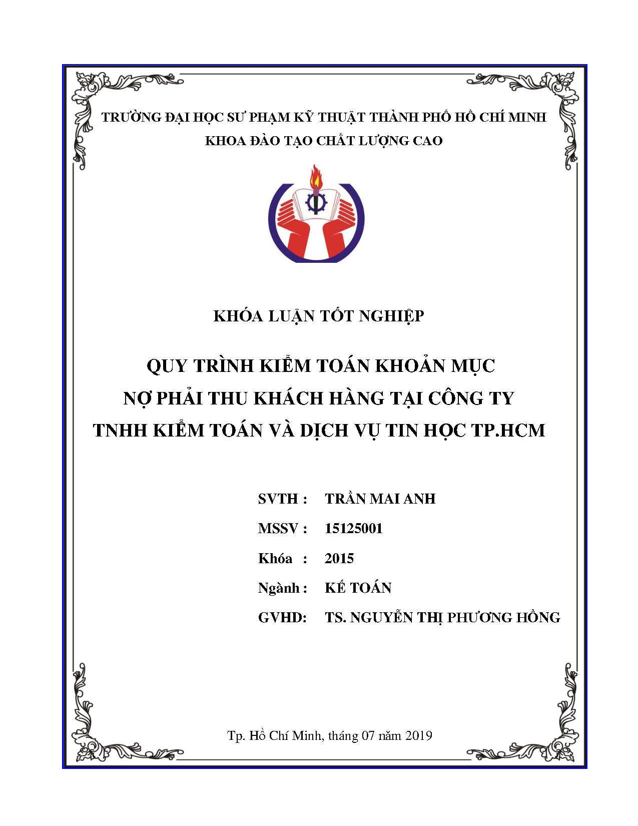 Đồ án tốt nghiệp - Quy trình kiểm toán khoản mục nợ phải thu khách hàng tại Công ty TNHH KTVDVTHTH