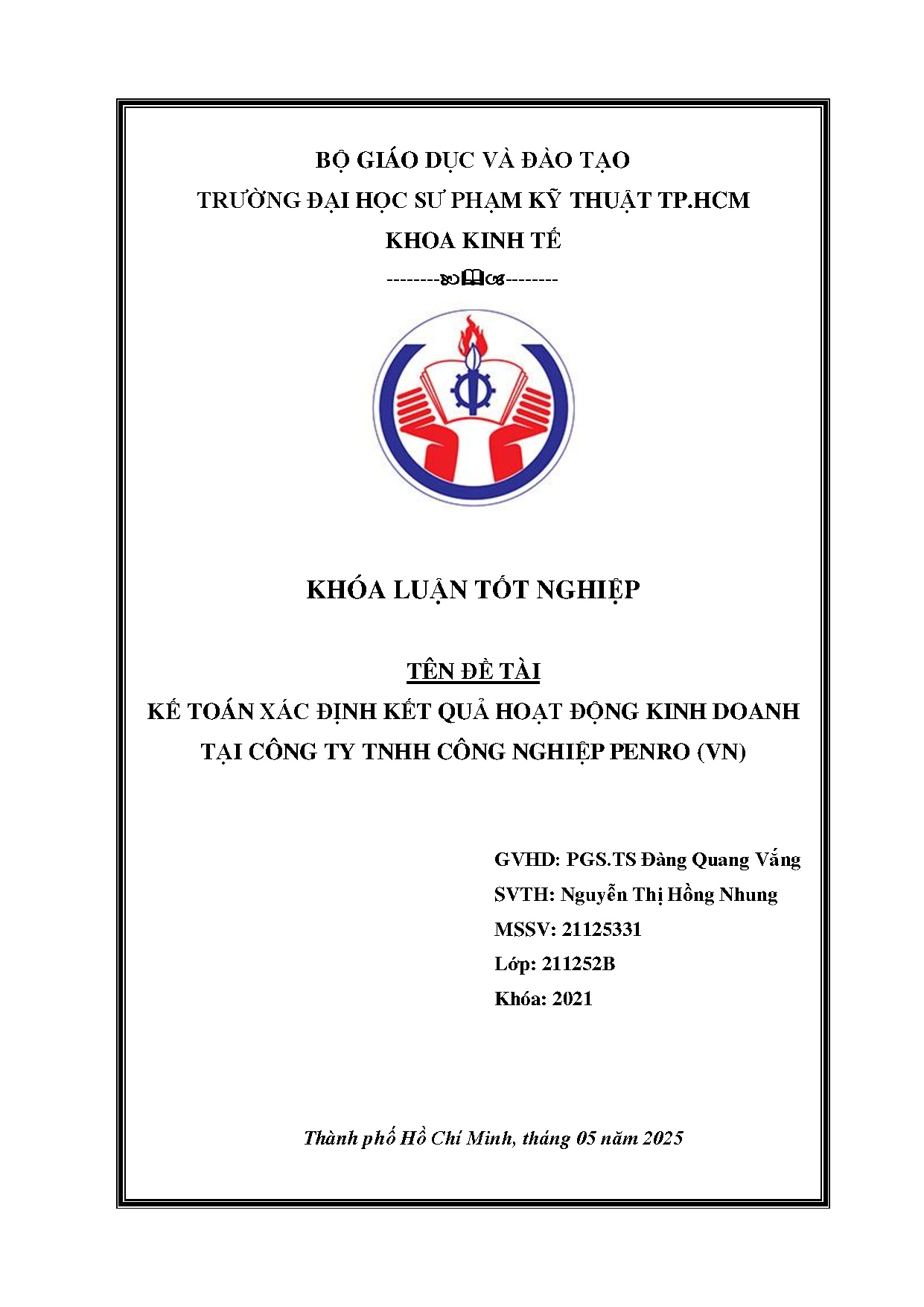 Đồ án tốt nghiệp - Kế toán xác định kết quả hoạt động kinh doanh tại Công ty TNHH công nghiệp P (