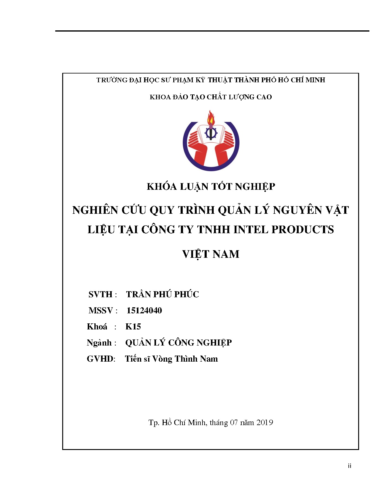 Đồ án tốt nghiệp - Nghiên cứu quy trình quản lý nguyên vật liệu tại công ty TNHH Intel Products VN