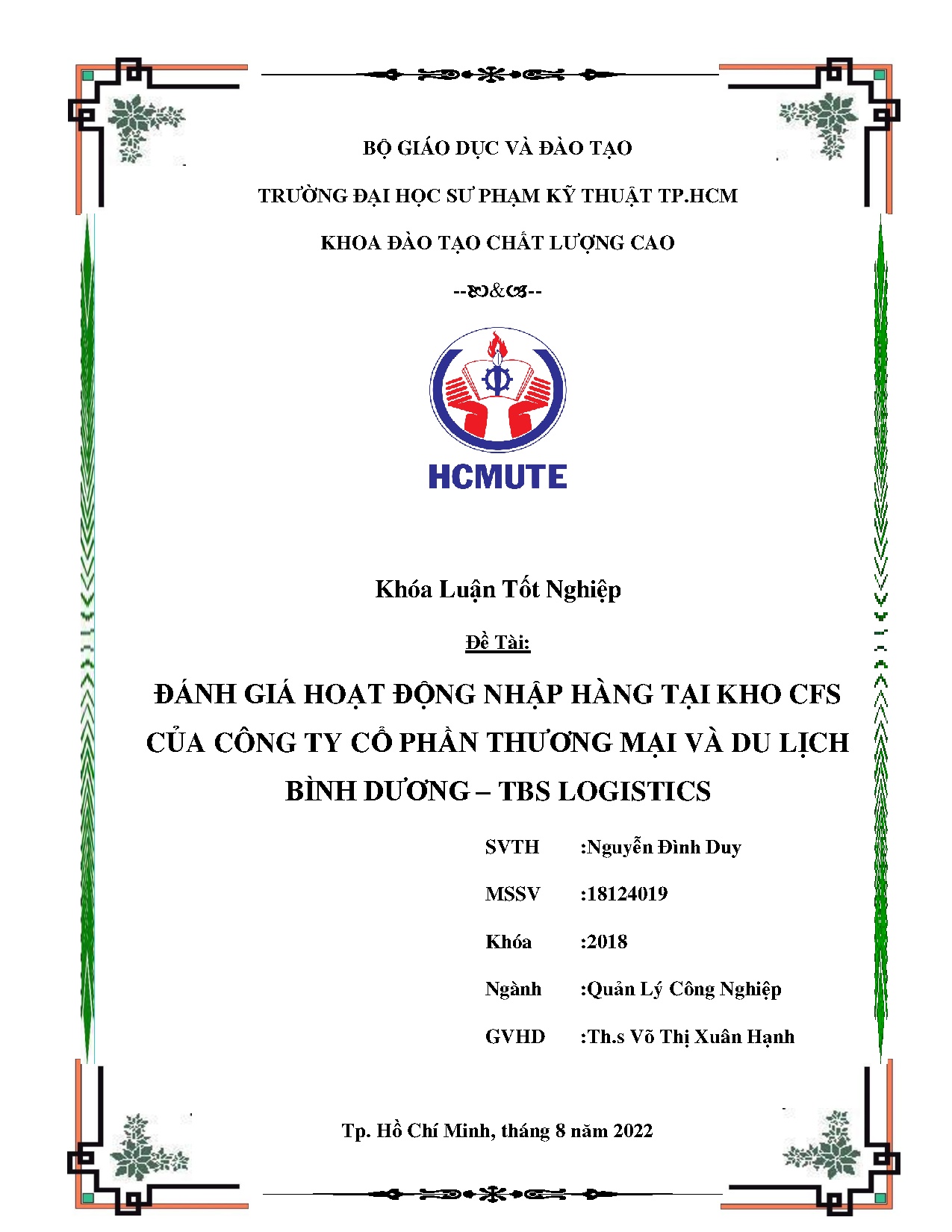 Đồ án tốt nghiệp - Đánh giá hoạt động nhập hàng tại kho CFS của Công ty cổ phần thương mại và DLBDL