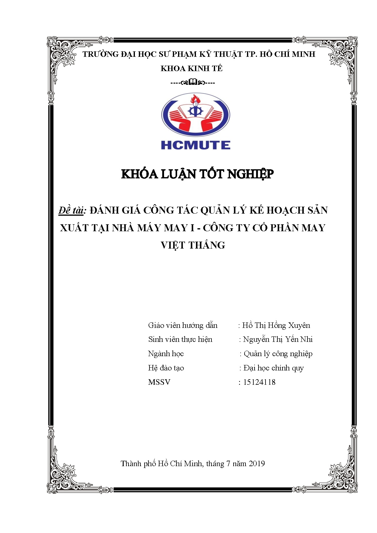 Đồ án tốt nghiệp - Đánh giá công tác quản lý kế hoạch sản xuất tại nhà máy may 1- công ty cổ PMVT