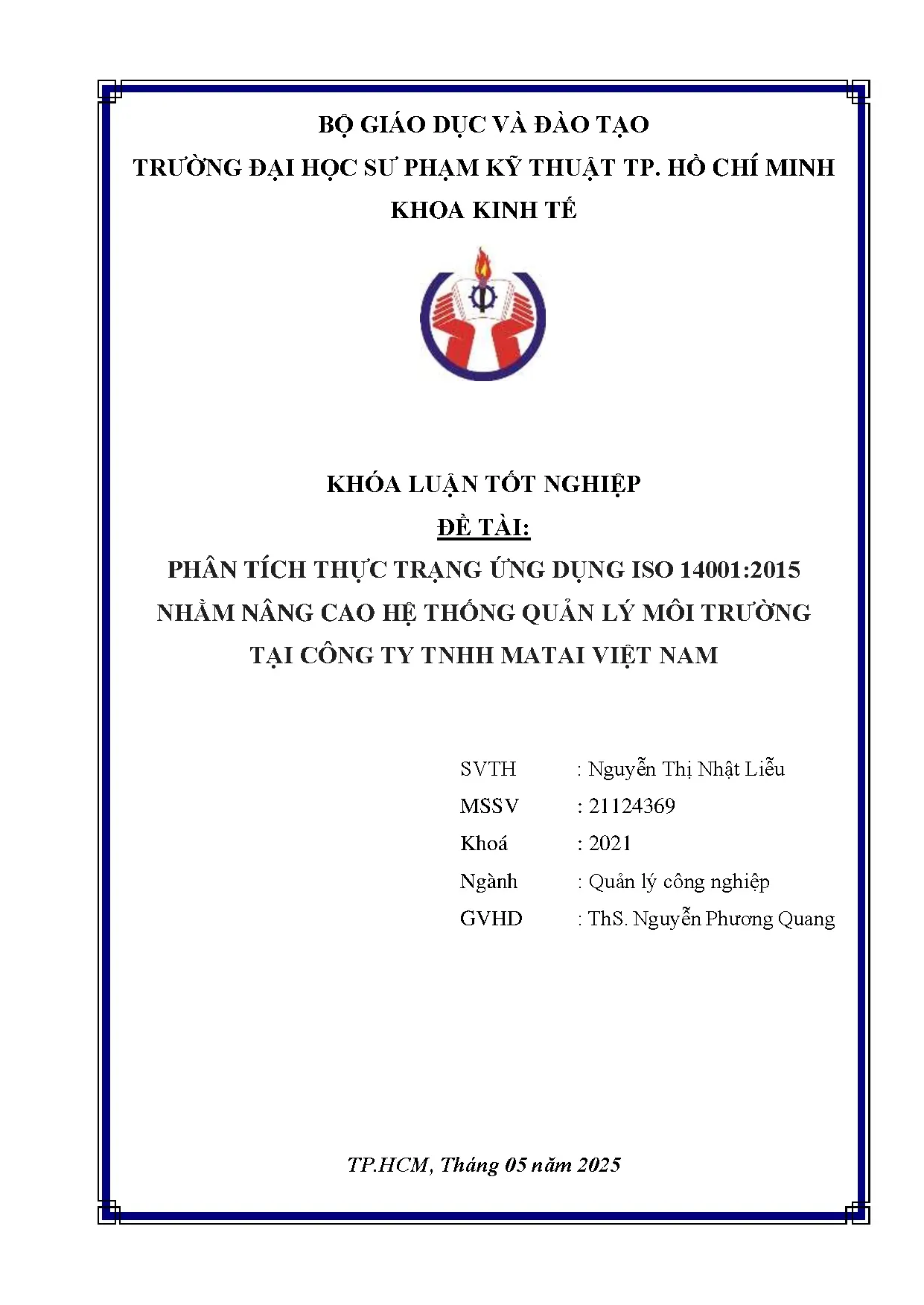 Đồ án tốt nghiệp - Phân tích thực trạng ứng dụng ISO 14001:2015 nhằm nâng cao hệ thống QLMTTCTTMVN