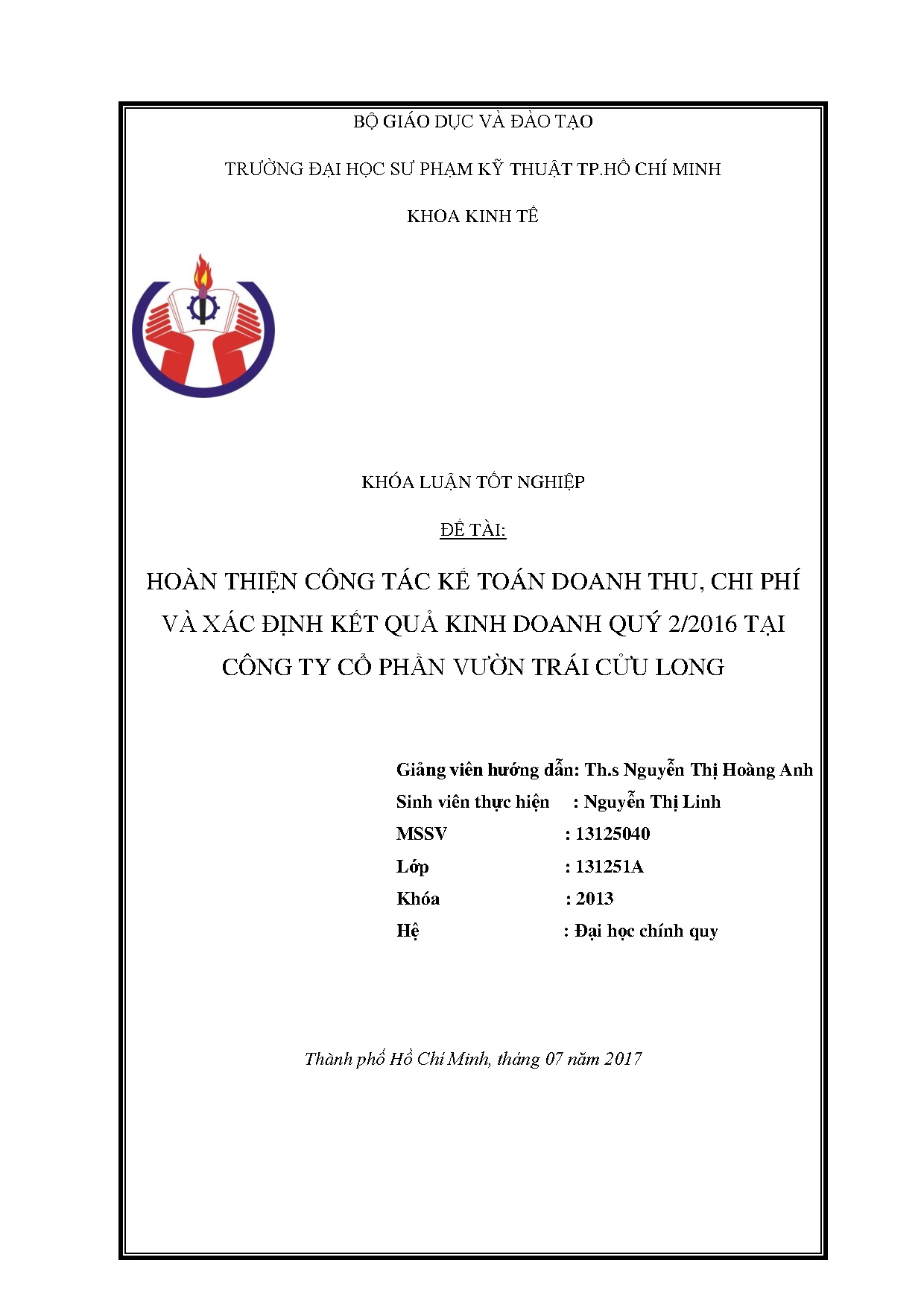 Đồ án tốt nghiệp - Hoàn thiện công tác kế toán doanh thu, chi phí và xác định kết QKDQ 2 TCTCPVTCL