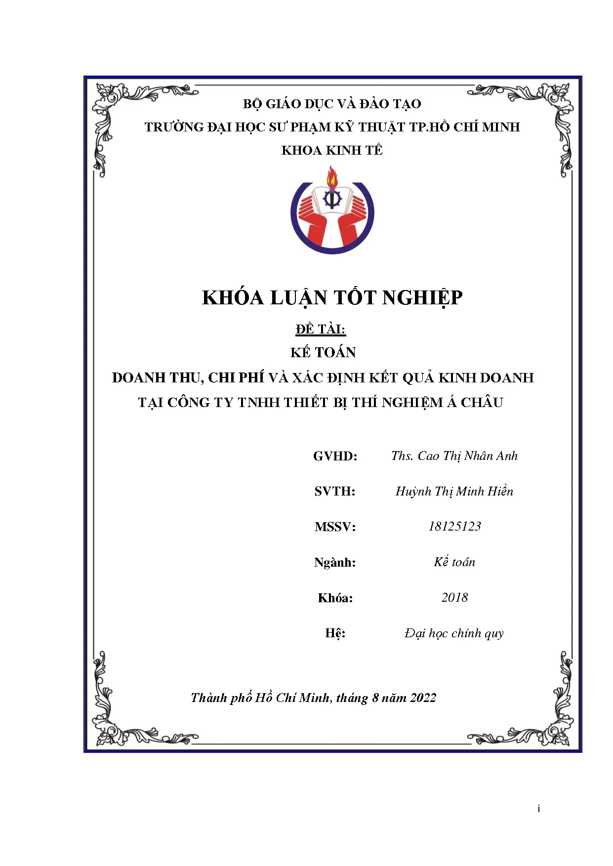 Đồ án tốt nghiệp - Doanh thu, chi phí và xác định kết quả kinh doanh tại Công ty TNHH thiết bị TNÁC