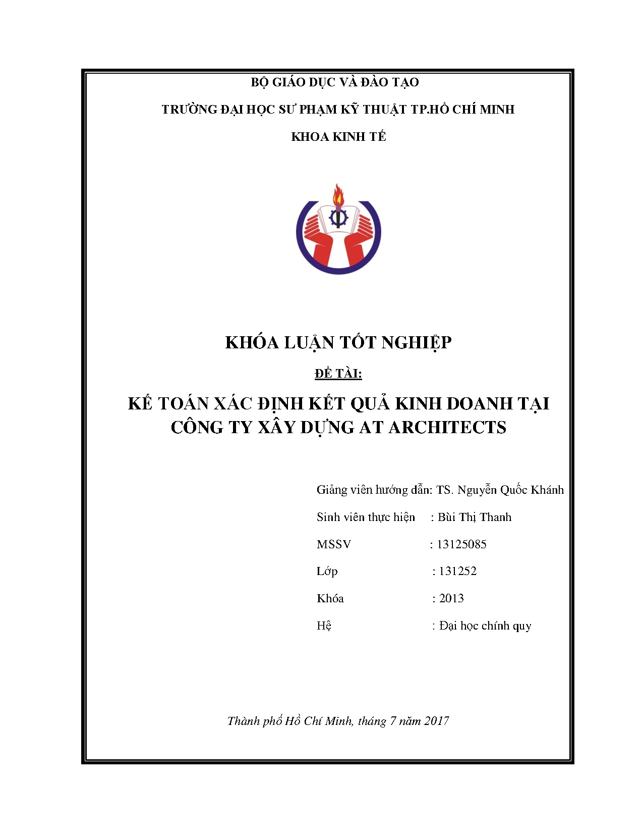 Đồ án tốt nghiệp - Kế toán xác định kết quả kinh doanh tại Công ty Xây dựng AT Architects