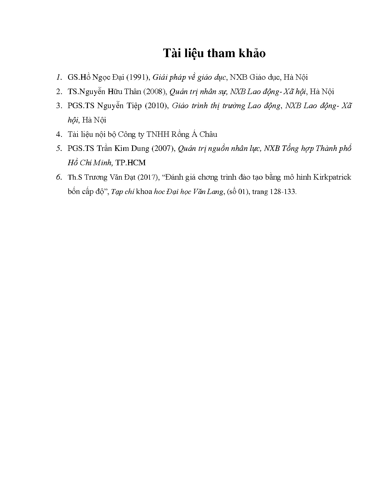 Đồ án tốt nghiệp - Hoàn thiện công tác đào tạo tại Công ty TNHH Dây Sợi Rồng Á Châu: - Trang 102