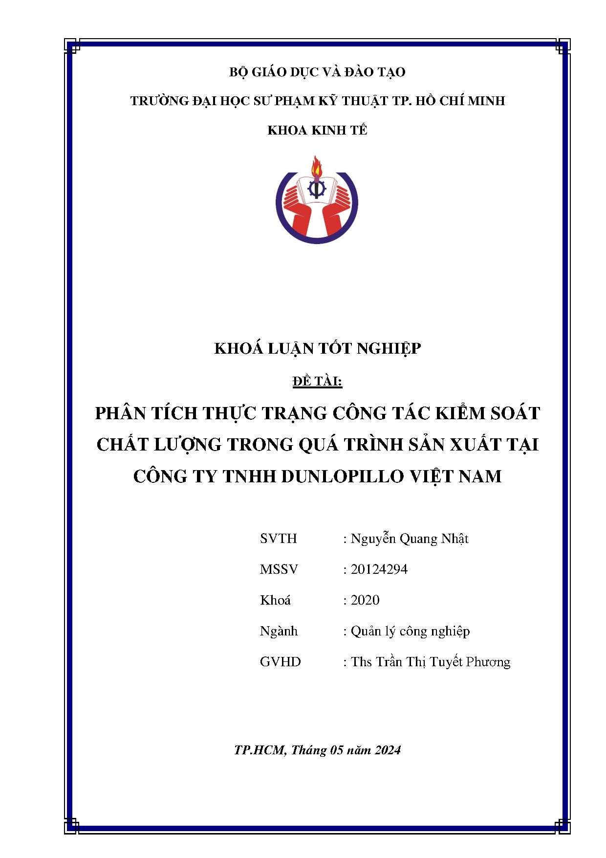 Đồ án tốt nghiệp - Phân tích thực trạng công tác kiểm soát chất lượng trong quá trình sản XTCTTDVN
