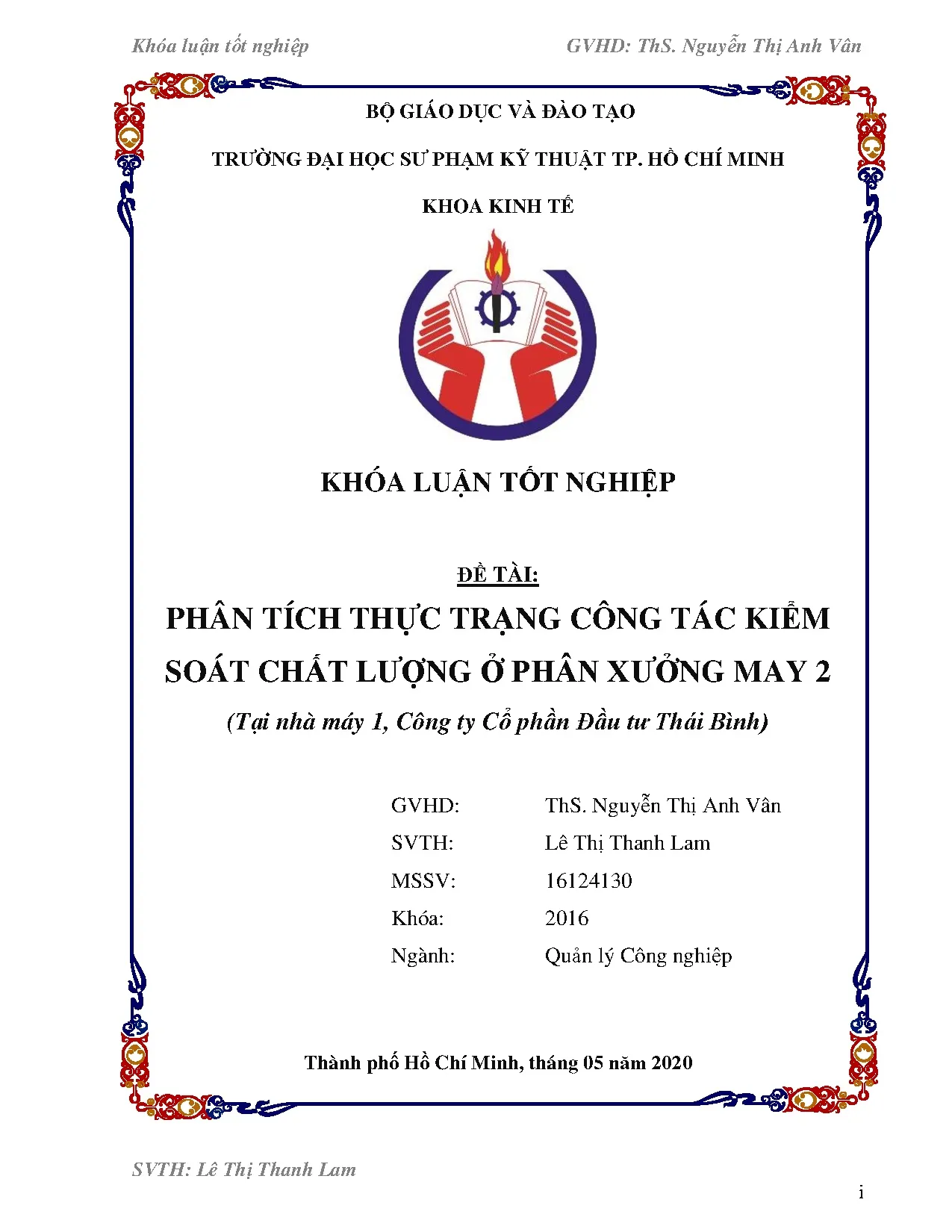 Đồ án tốt nghiệp - Phân tích thực trạng công tác kiểm soát chất lượng ở phân XM 2 ( NM 1 CTCPĐTT .