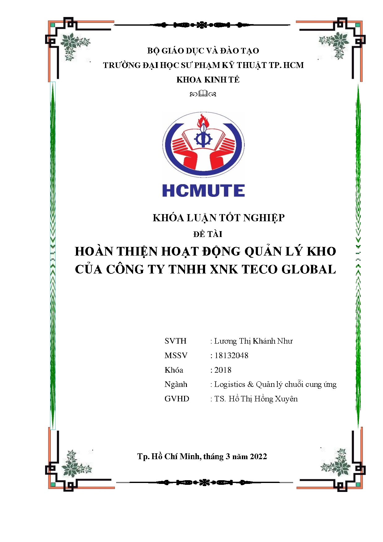 Đồ án tốt nghiệp - Hoàn thiện hoạt động quản lý kho của Công ty TNHH XNK Teco Global