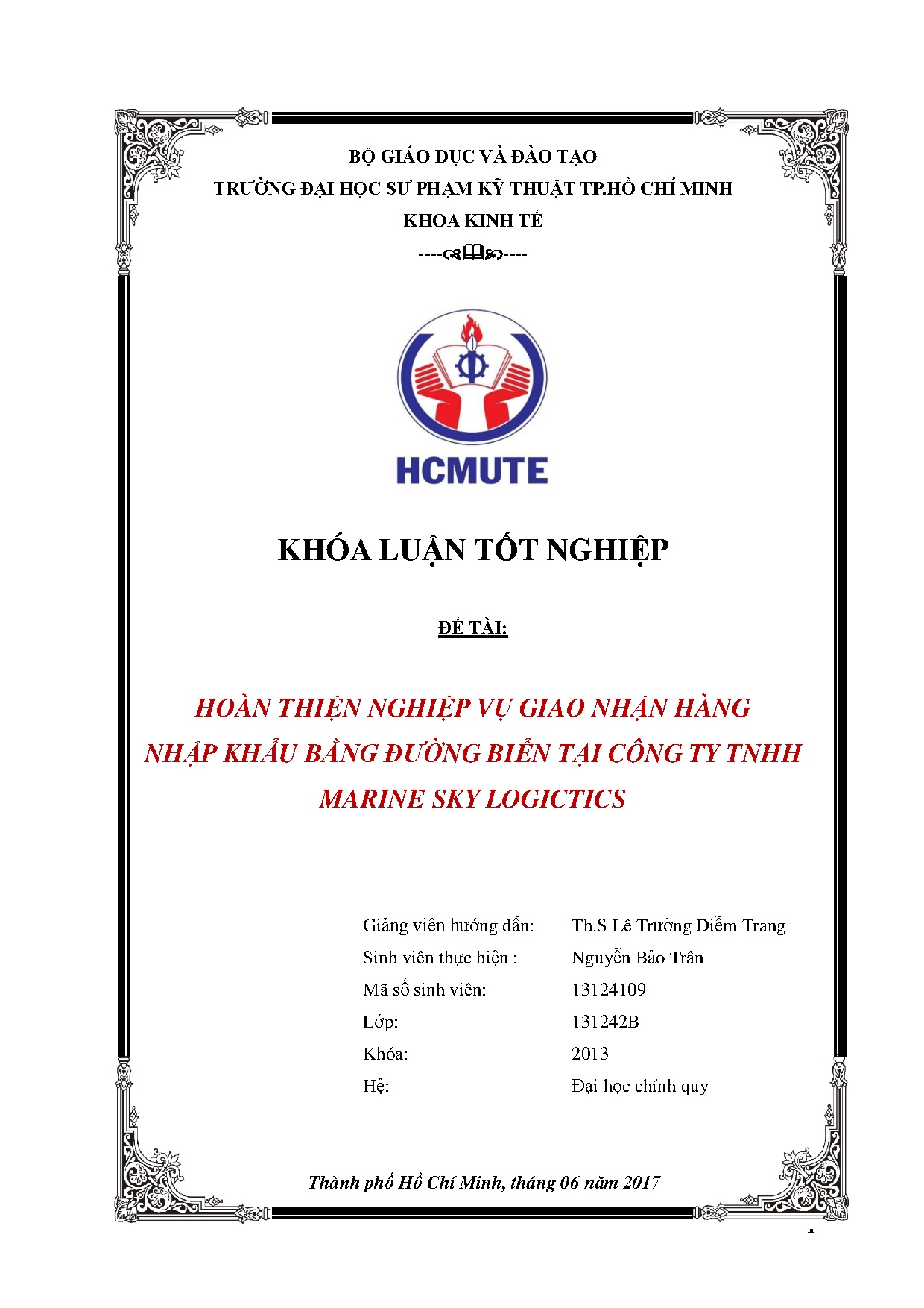 Đồ án tốt nghiệp - Hoàn thiện nghiệp vụ giao nhận hàng nhập khẩu bằng đường biển tại Công ty TMSL