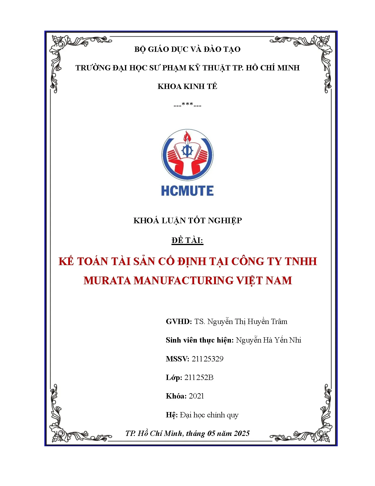 Đồ án tốt nghiệp - Kế toán tài sản cố định tại Công ty TNHH Murata Manufacturing Việt Nam