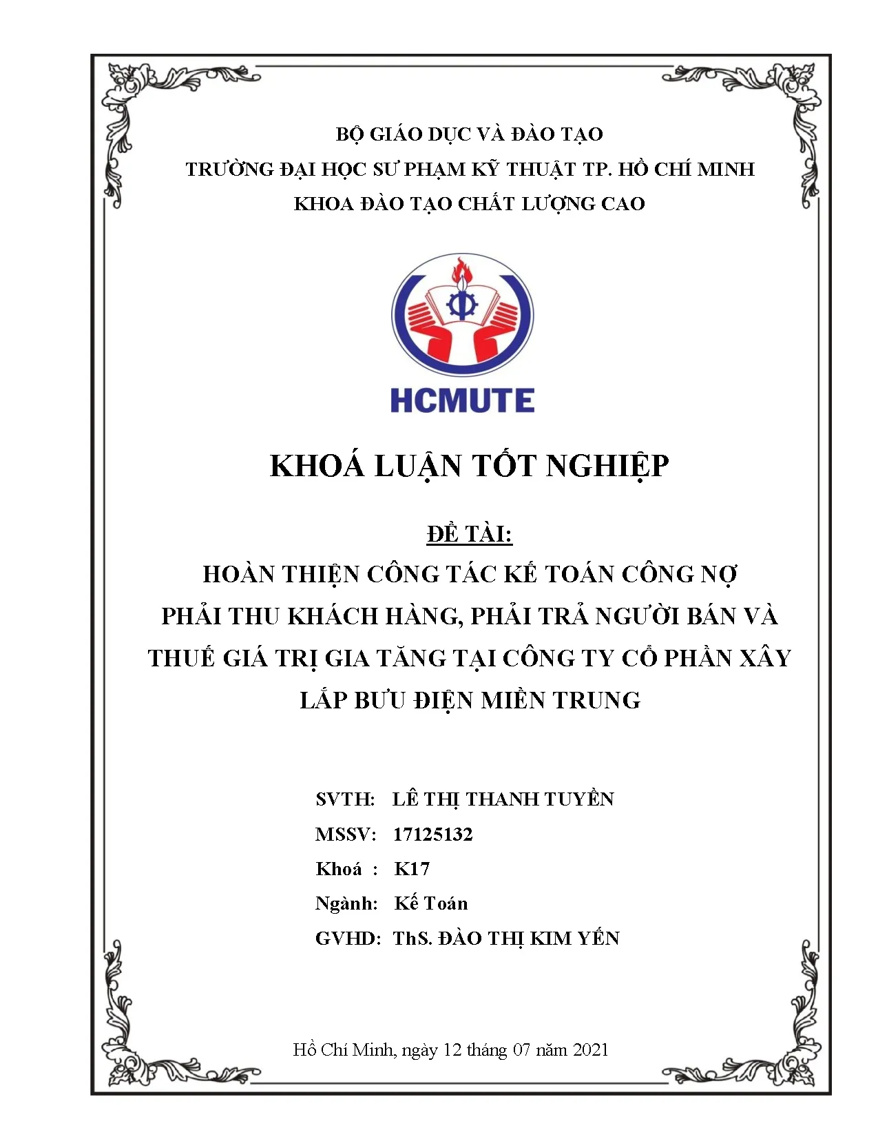 Đồ án tốt nghiệp - Hoàn thiện công tác kế toán công nợ phải thu khách hàng, PTNBVTGTGTTCTCPXLBĐMT