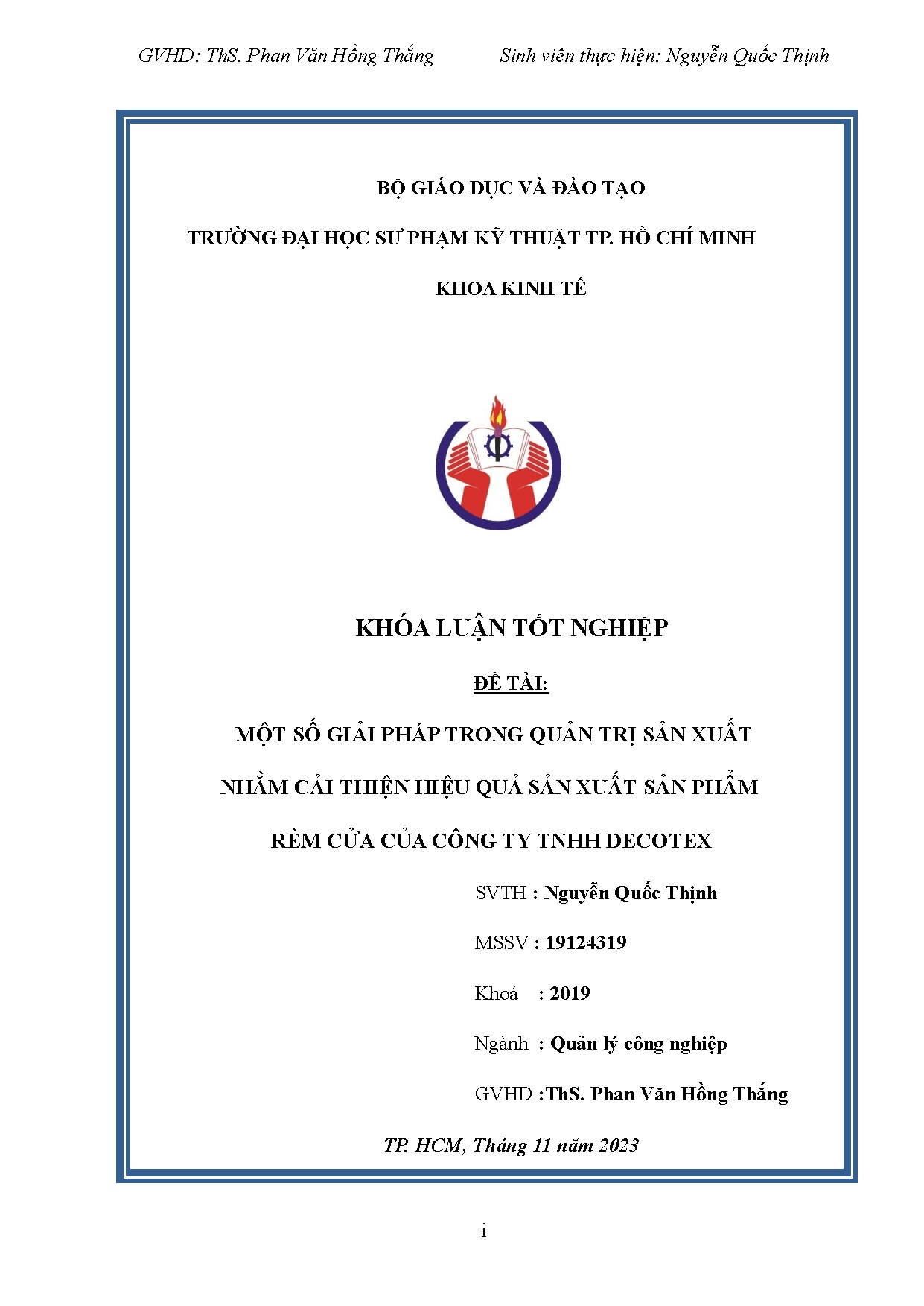 Đồ án tốt nghiệp - Một số giải pháp trong quản trị sản xuất nhằm cải thiện hiệu quả sản XSPRCCCTTD