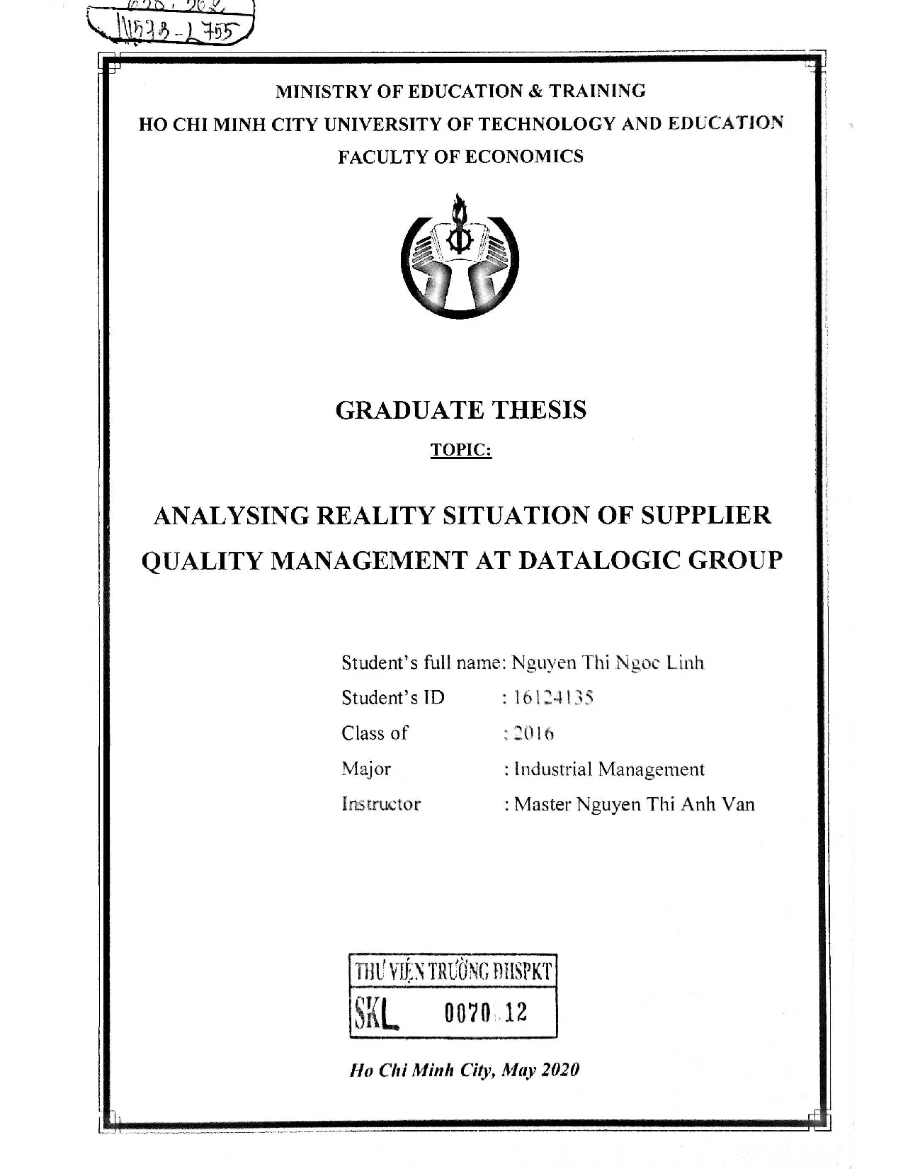 Đồ án tốt nghiệp - Analysing reality situation of supplier quality management at datalogic group