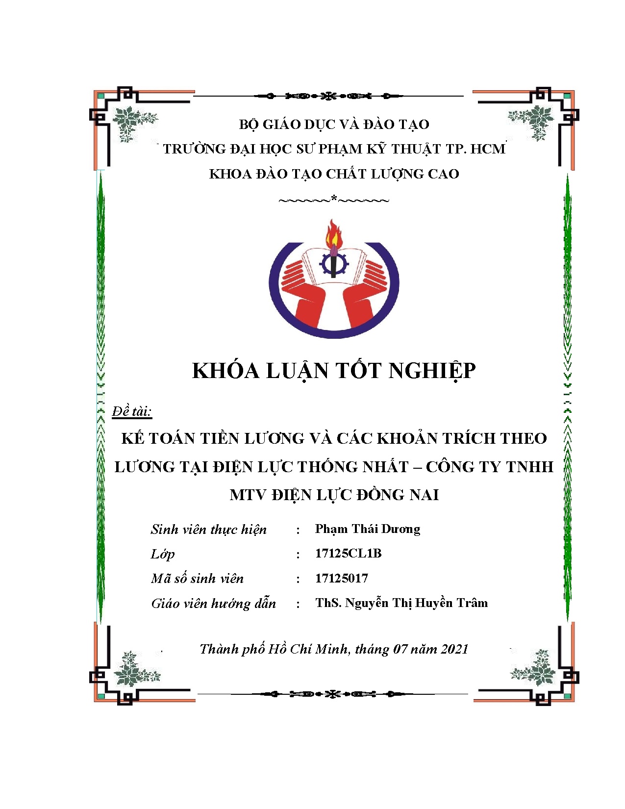 Đồ án tốt nghiệp - Kế toán tiền lương và các khoản trích theo lương tại điện lực thống N - CTTMĐLĐN