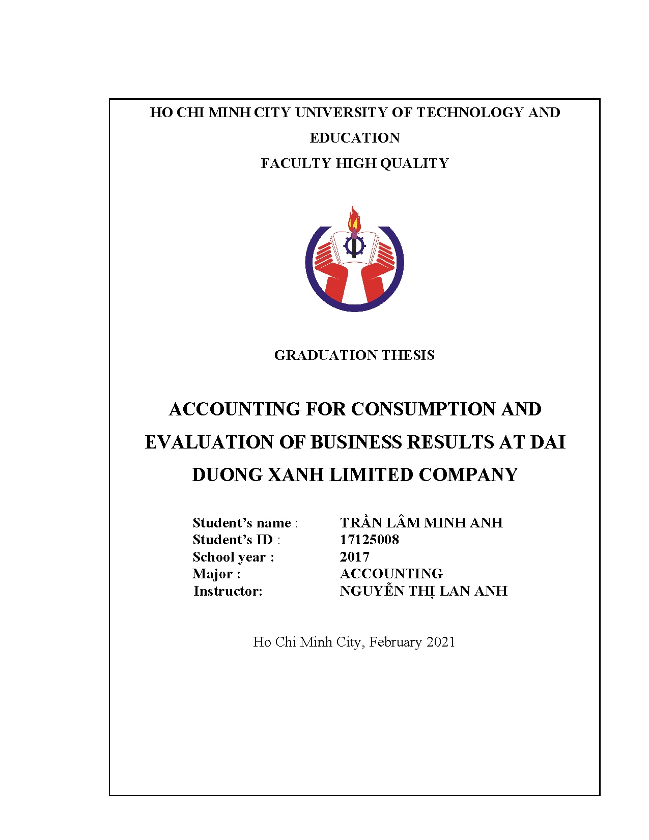 Đồ án tốt nghiệp - Accounting for consumption and evaluation of business results at Dai Duong XLC