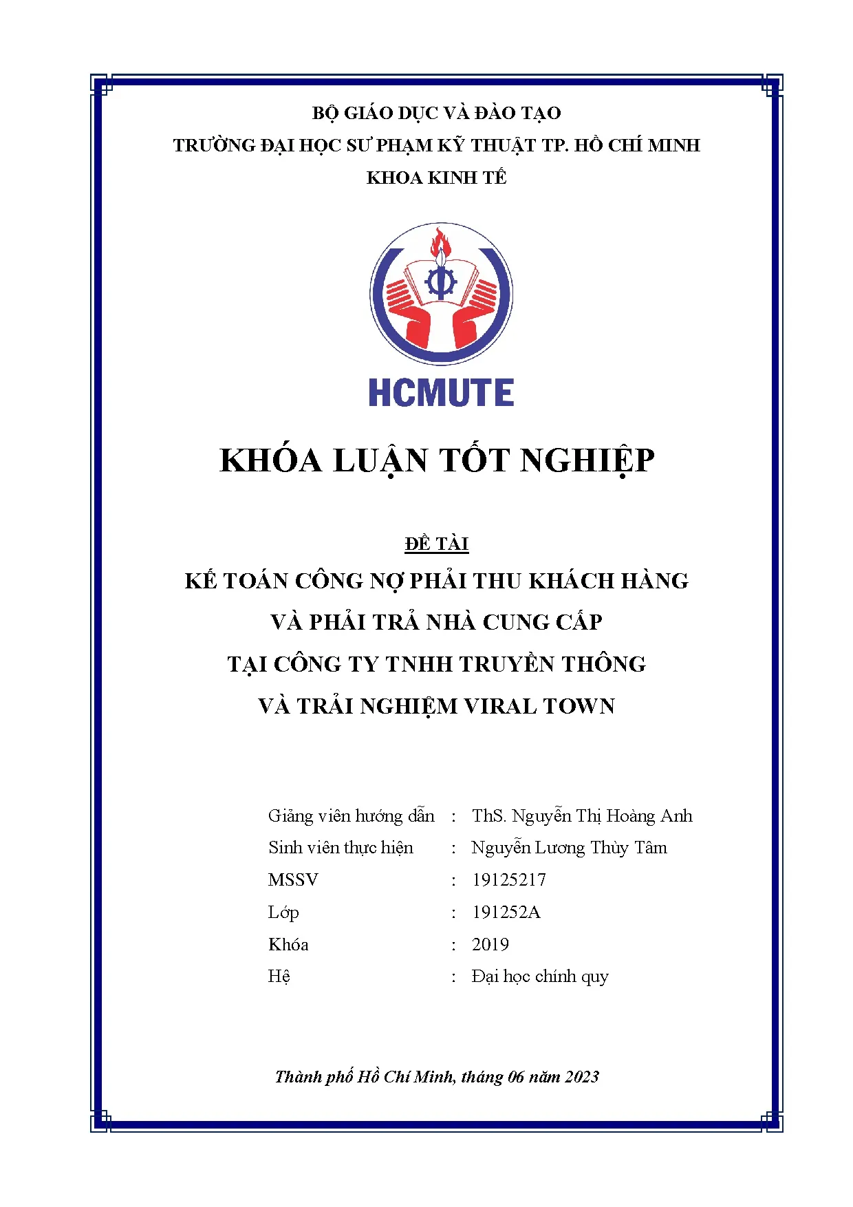 Đồ án tốt nghiệp - Kế toán công nợ phải thu khách hàng và phải trả nhà cung cấp tại Công ty TTTVTNVT