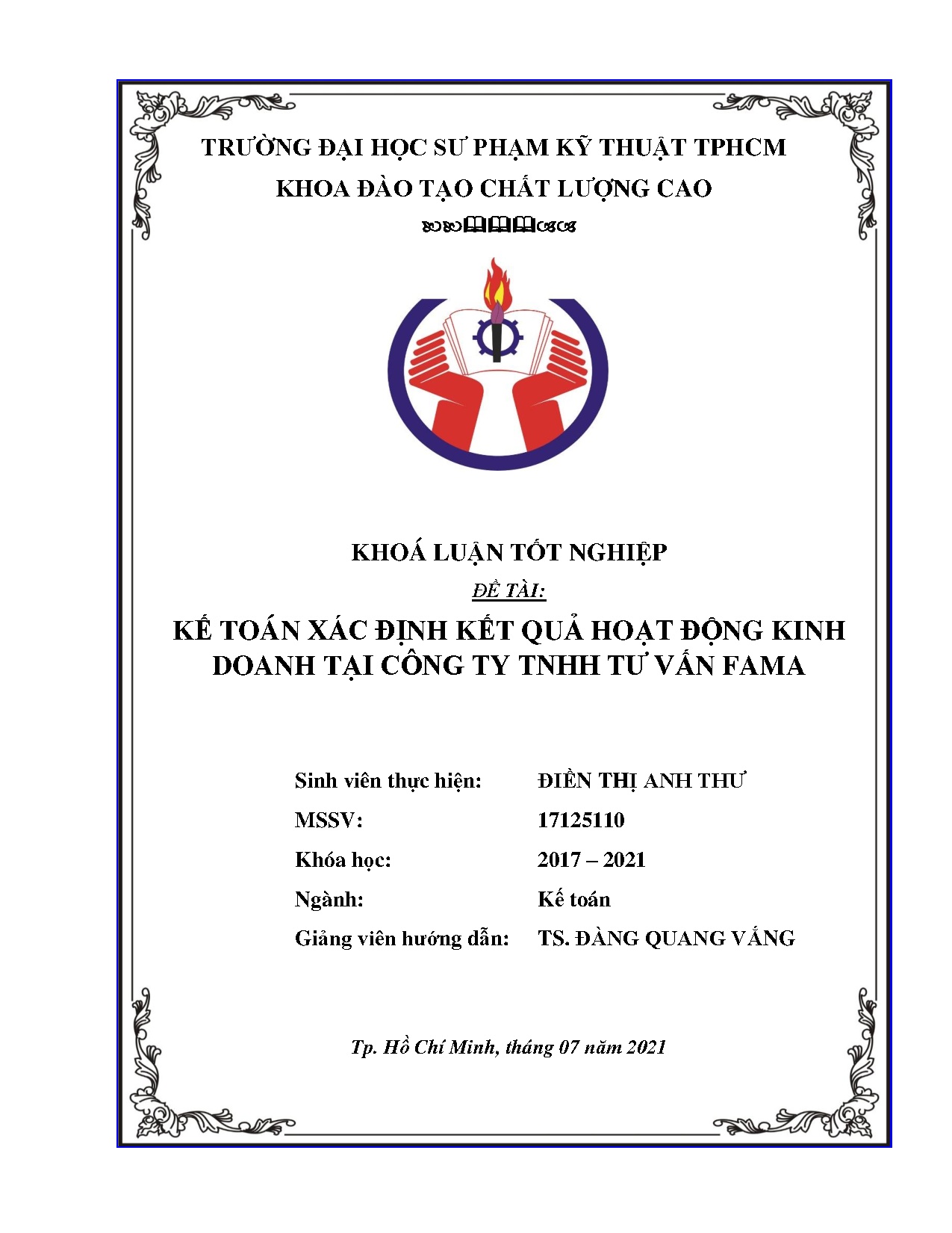 Đồ án tốt nghiệp - Kế toán xác định kết quả hoạt động kinh doanh tại Công ty TNHH Tư vấn FAMA