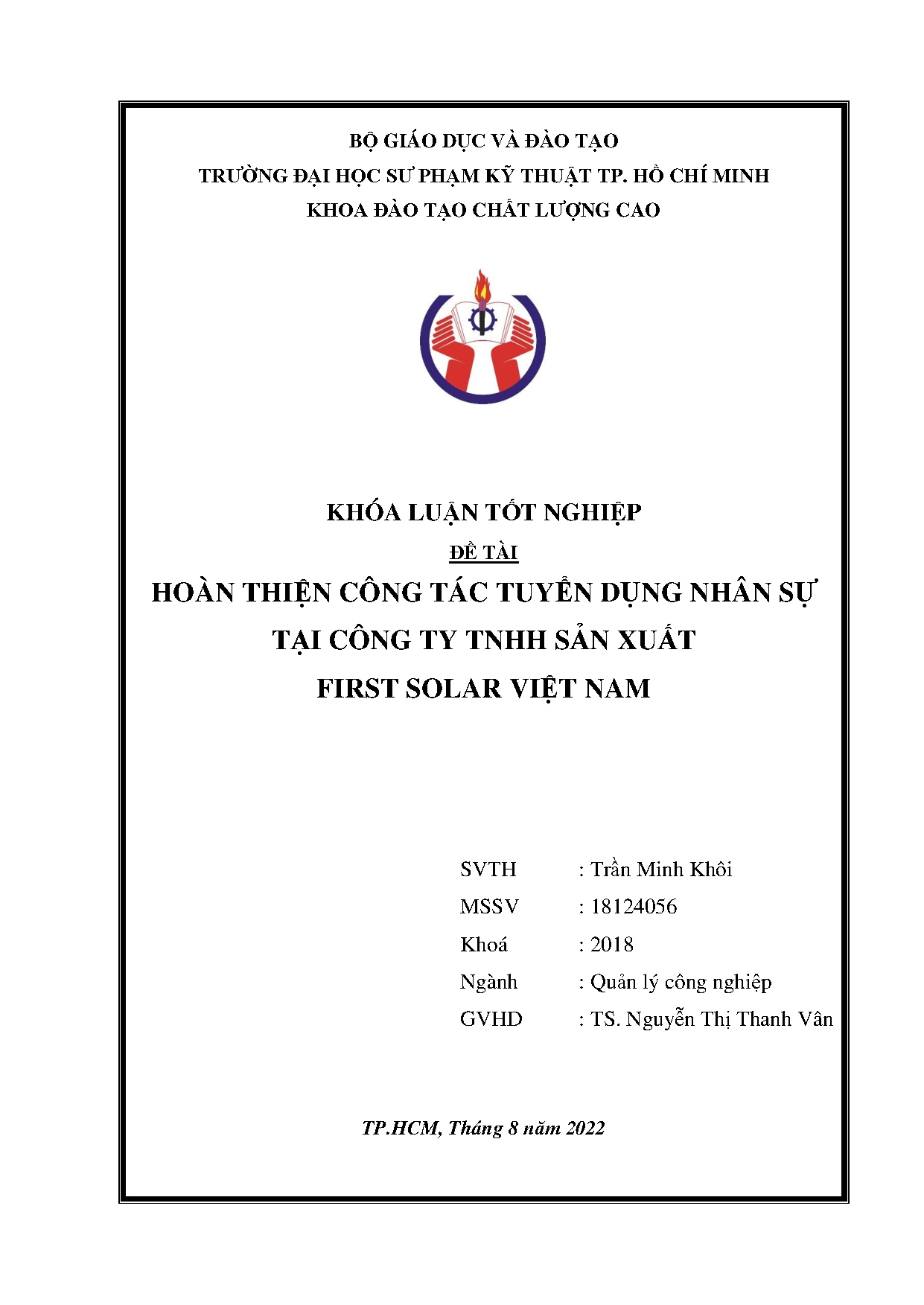 Đồ án tốt nghiệp - Hoàn thiện công tác tuyển dụng nhân sự tại Công ty TNHH sản xuất First Solar VN