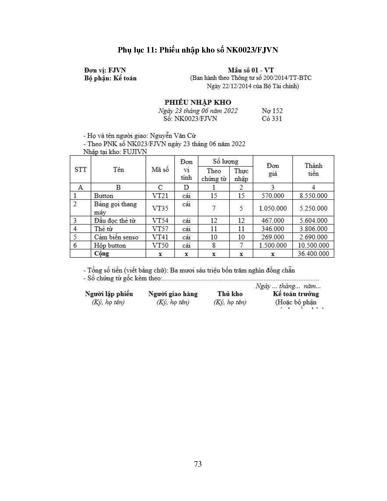 Đồ án tốt nghiệp - Kế toán khoản phải thu, phải trả tại Công ty cổ phần thiết bị thang máy Fuji VN - Trang 82