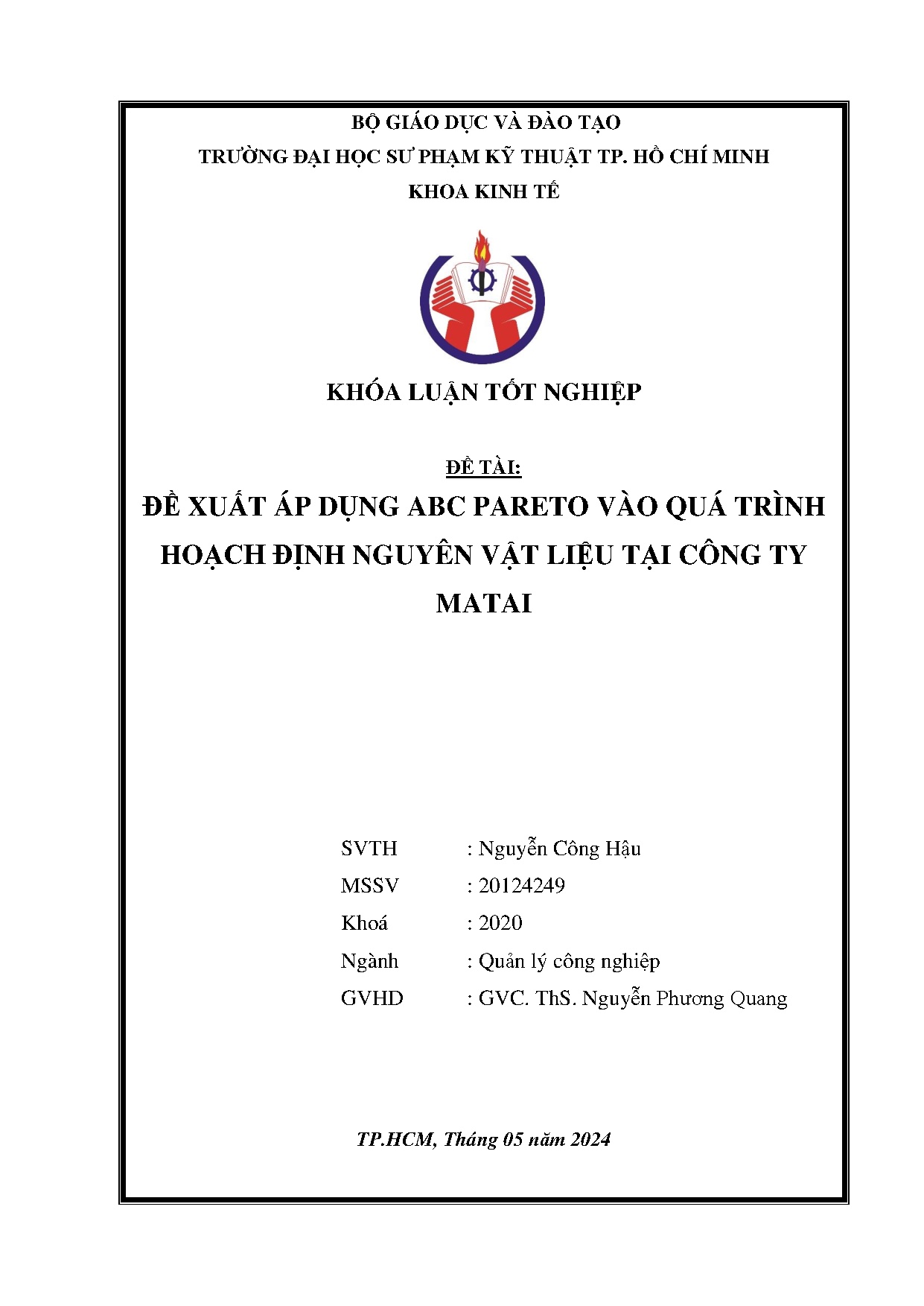 Đồ án tốt nghiệp - Đề xuất áp dụng ABC Pareto vào quá trình hoạch định nguyên vật liệu tại Công ty M