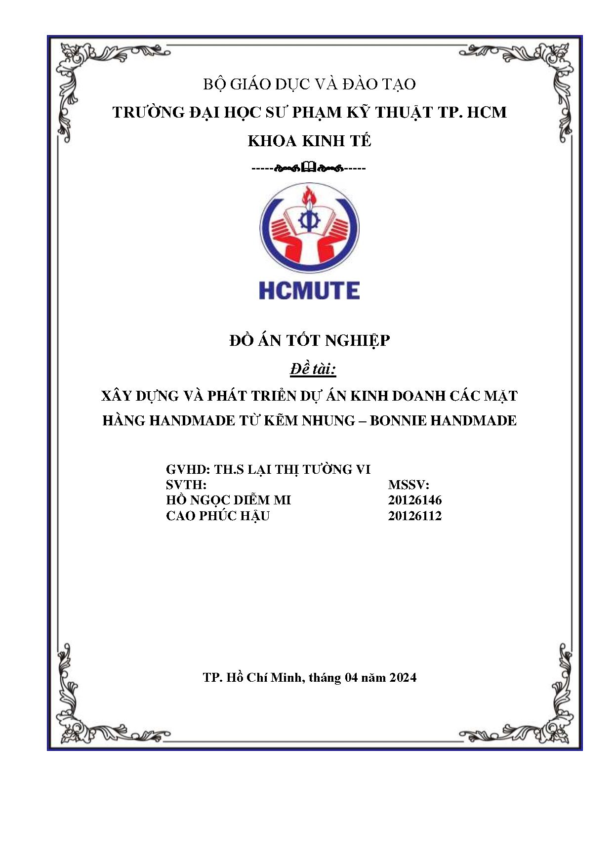 Đồ án tốt nghiệp - Xây dựng và phát triển dự án kinh doanh các mặt hàng handmade từ kẽm NH