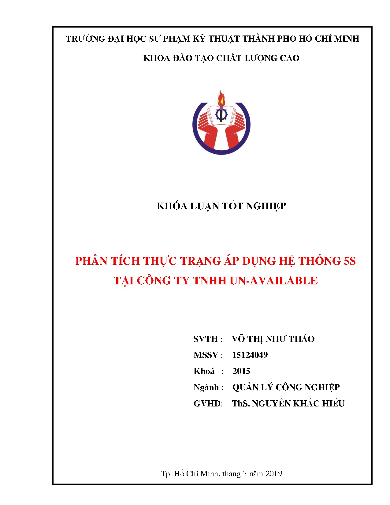 Đồ án tốt nghiệp - Phân tích thực trạng áp dụng hệ thống 5S tại công ty TNHH Un Available