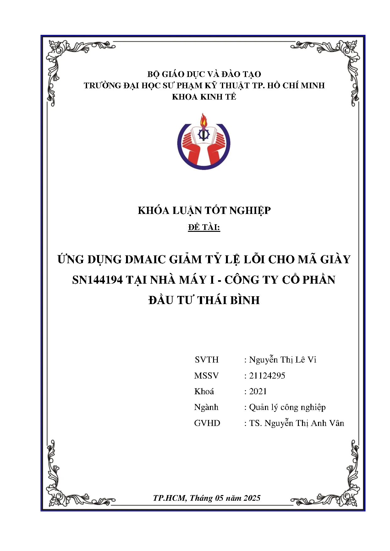 Đồ án tốt nghiệp - Ứng dụng DMAIC giảm tỷ lệ lỗi cho mã giày SN144194 tại nhà máy I - Công ty CPĐTTB