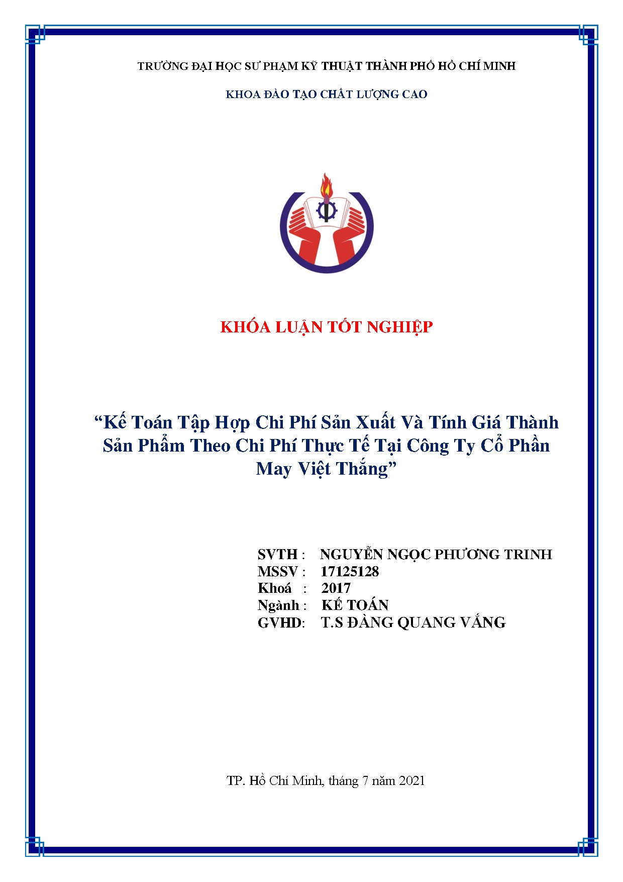 Đồ án tốt nghiệp - Kế toán tập hợp chi phí sản xuất và tính giá thành sản phẩm theo chi PTTTCTCPMVT