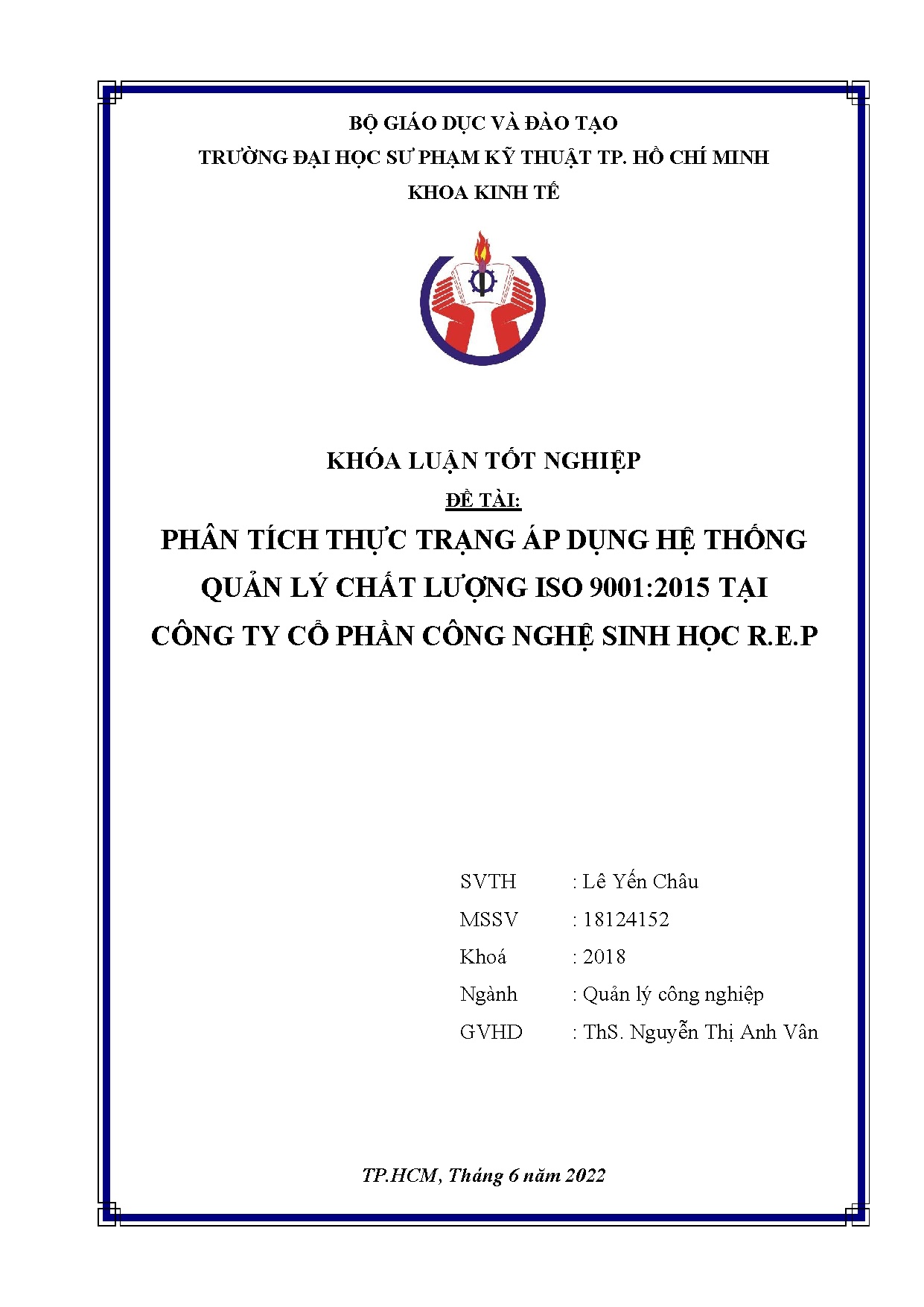 Đồ án tốt nghiệp - Phân tích thực trạng áp dụng Hệ thống Quản lý chất lượng ISO 9001:2015 TCTCPCNSHR