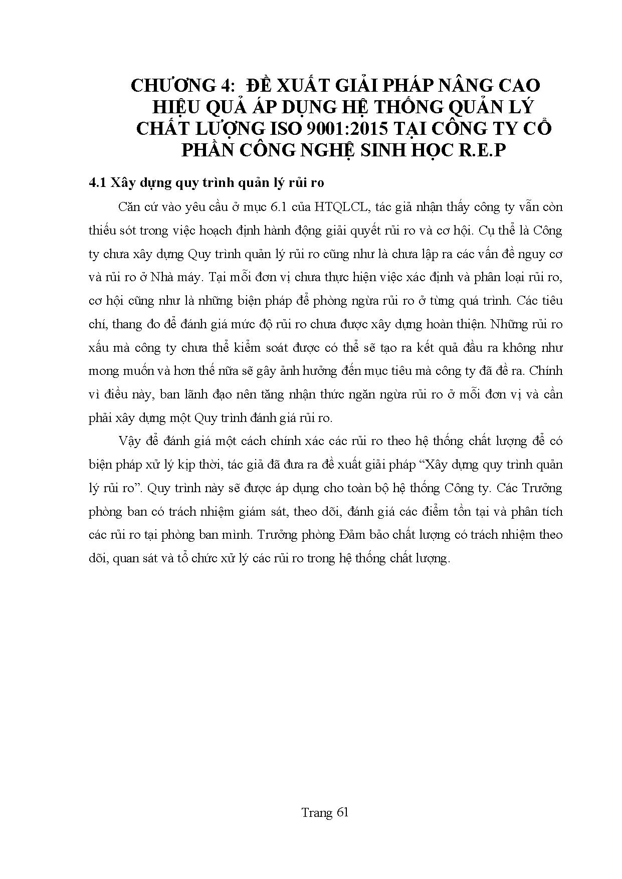 Đồ án tốt nghiệp - Phân tích thực trạng áp dụng Hệ thống Quản lý chất lượng ISO 9001:2015 TCTCPCNSHR - Trang 71
