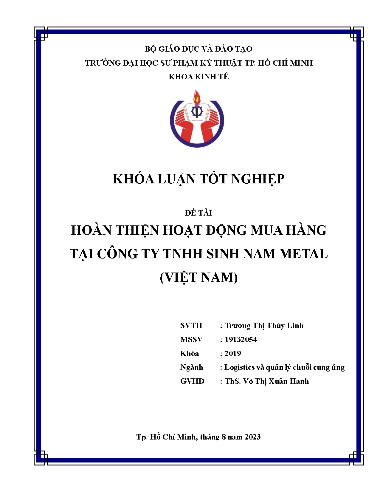 Đồ án tốt nghiệp - Hoàn thiện hoạt động mua hàng tại Công ty TNHH Sinh Nam Metal (Việt Nam)
