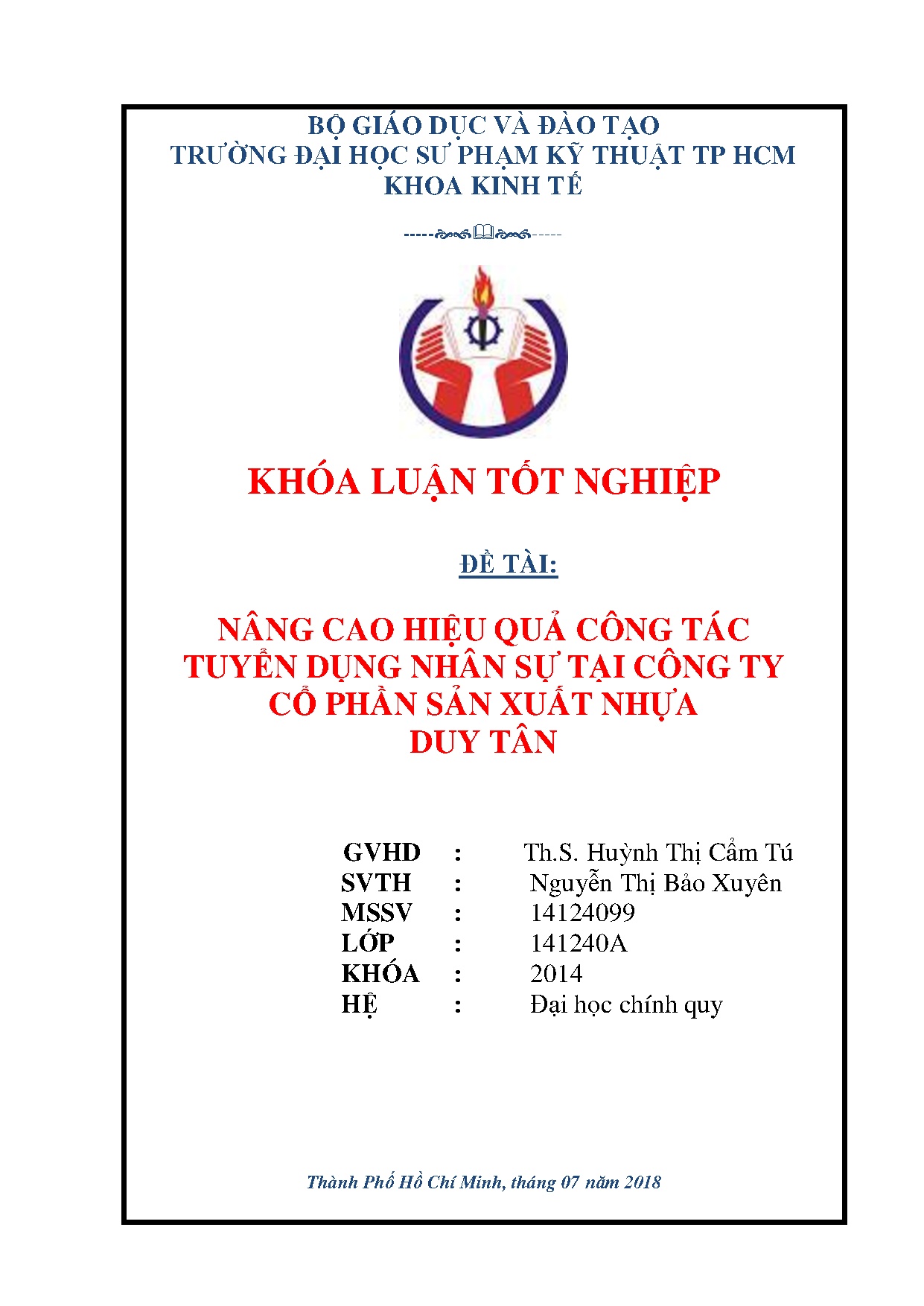 Đồ án tốt nghiệp - Nâng cao hiệu quả công tác tuyển dụng nhân sự tại công ty cổ phần sản xuất NDT