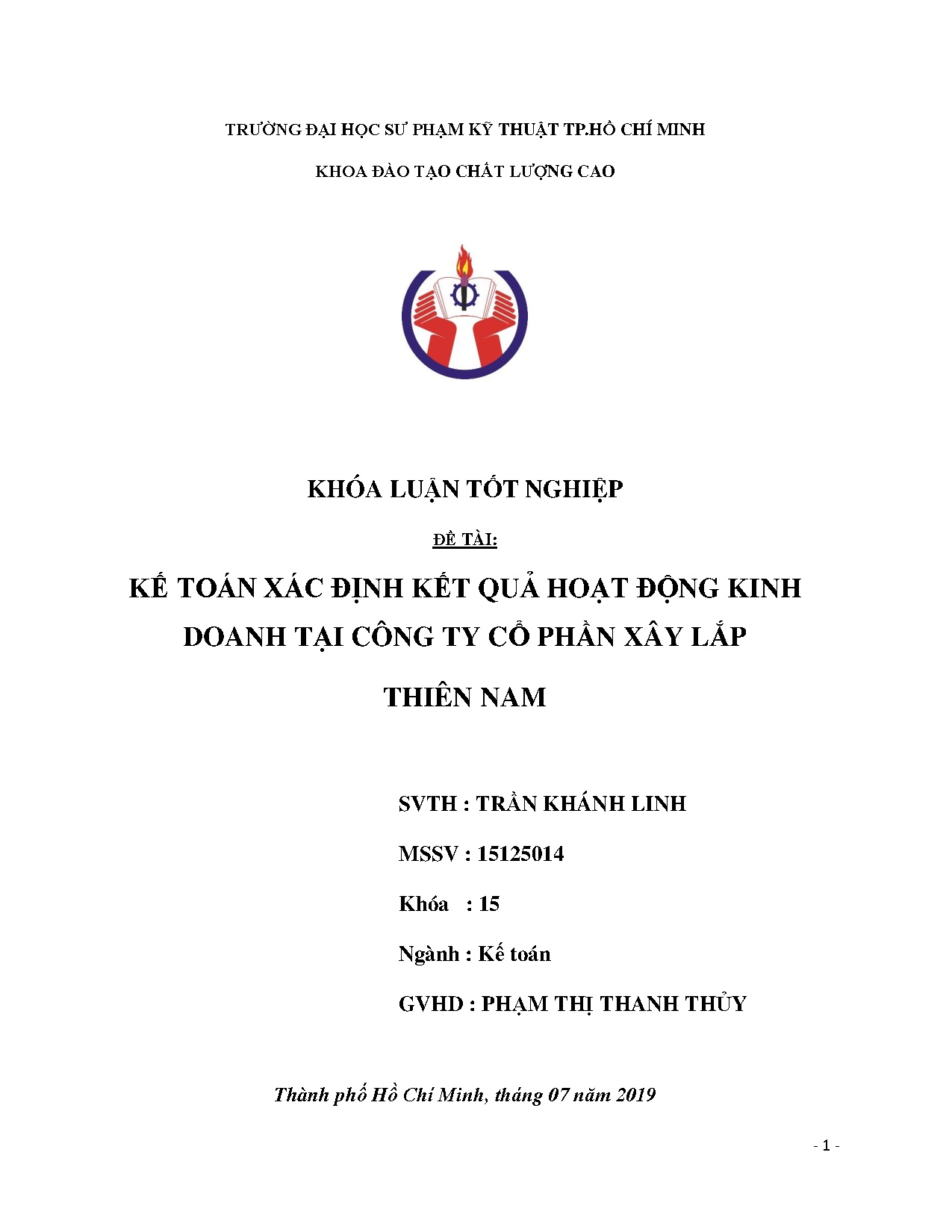 Đồ án tốt nghiệp - Kế toán xác định kết quả hoạt động kinh doanh tại Công ty cổ phần Xây Lắp Thiên N