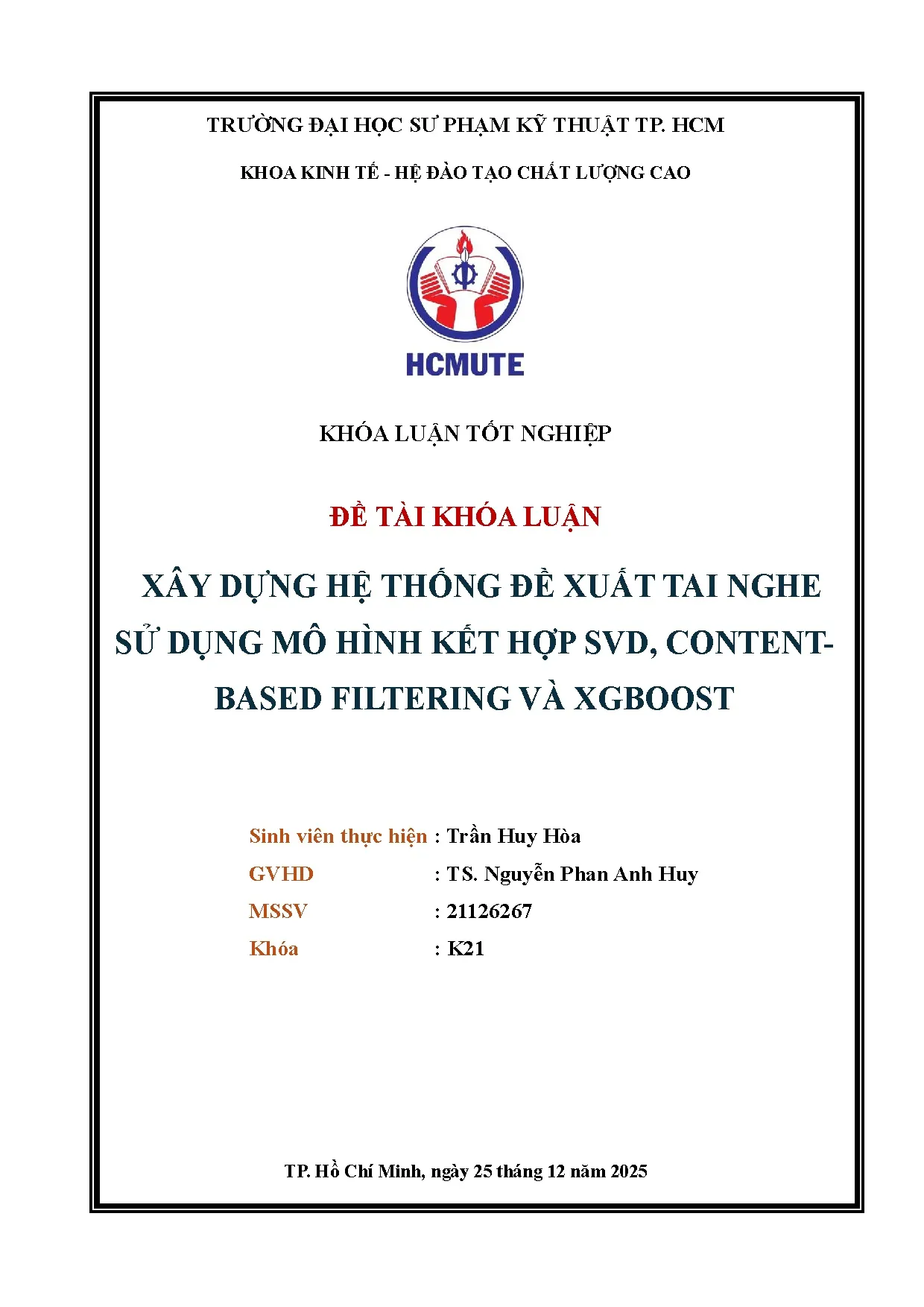 Đồ án tốt nghiệp - Xây dựng hệ thống đề xuất tai nghe sử dụng mô hình kết hợp SVD, Content-based FVX