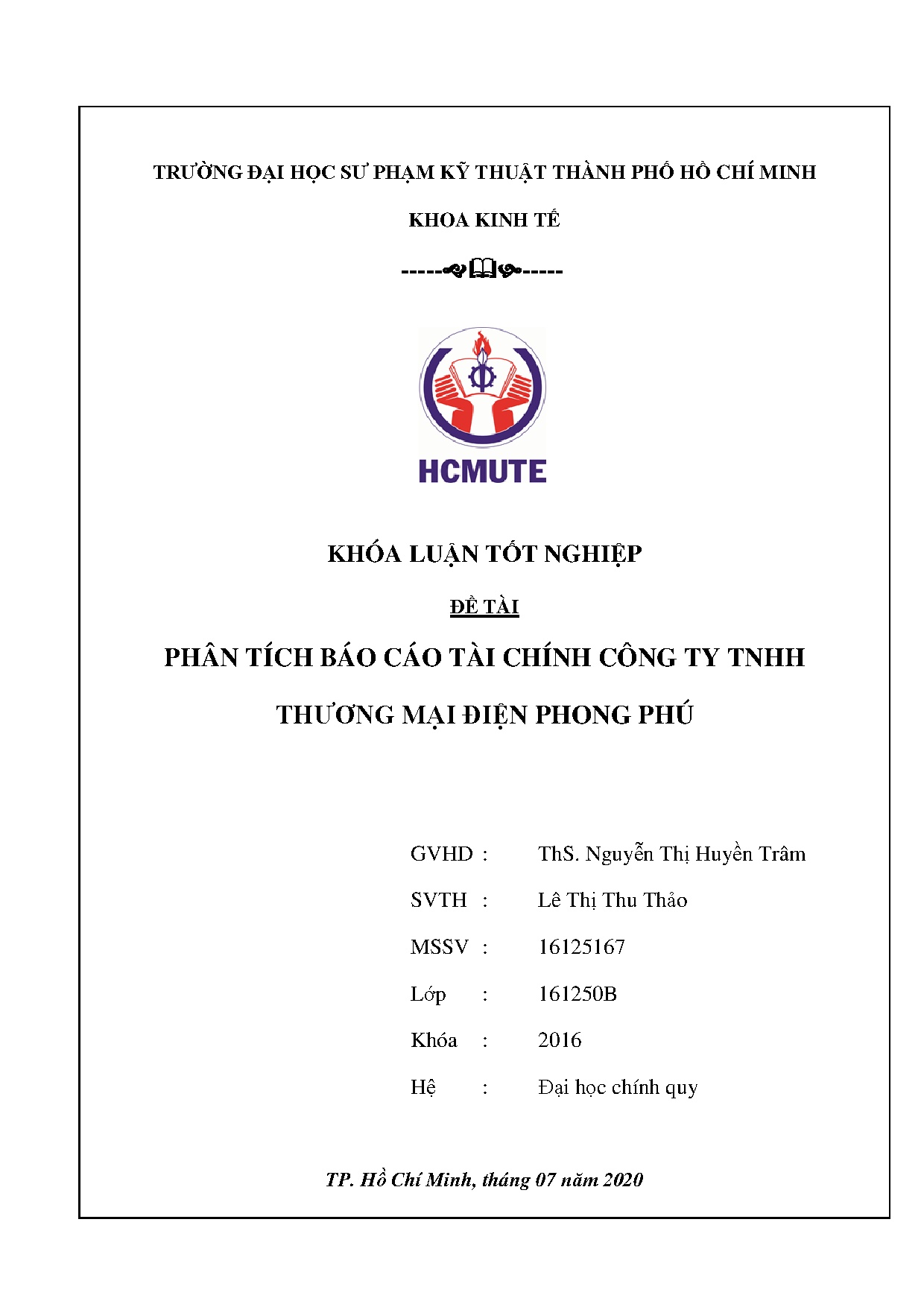 Đồ án tốt nghiệp - Phân tích báo cáo tài chính Công ty TNHH thương mại điện Phong Phú