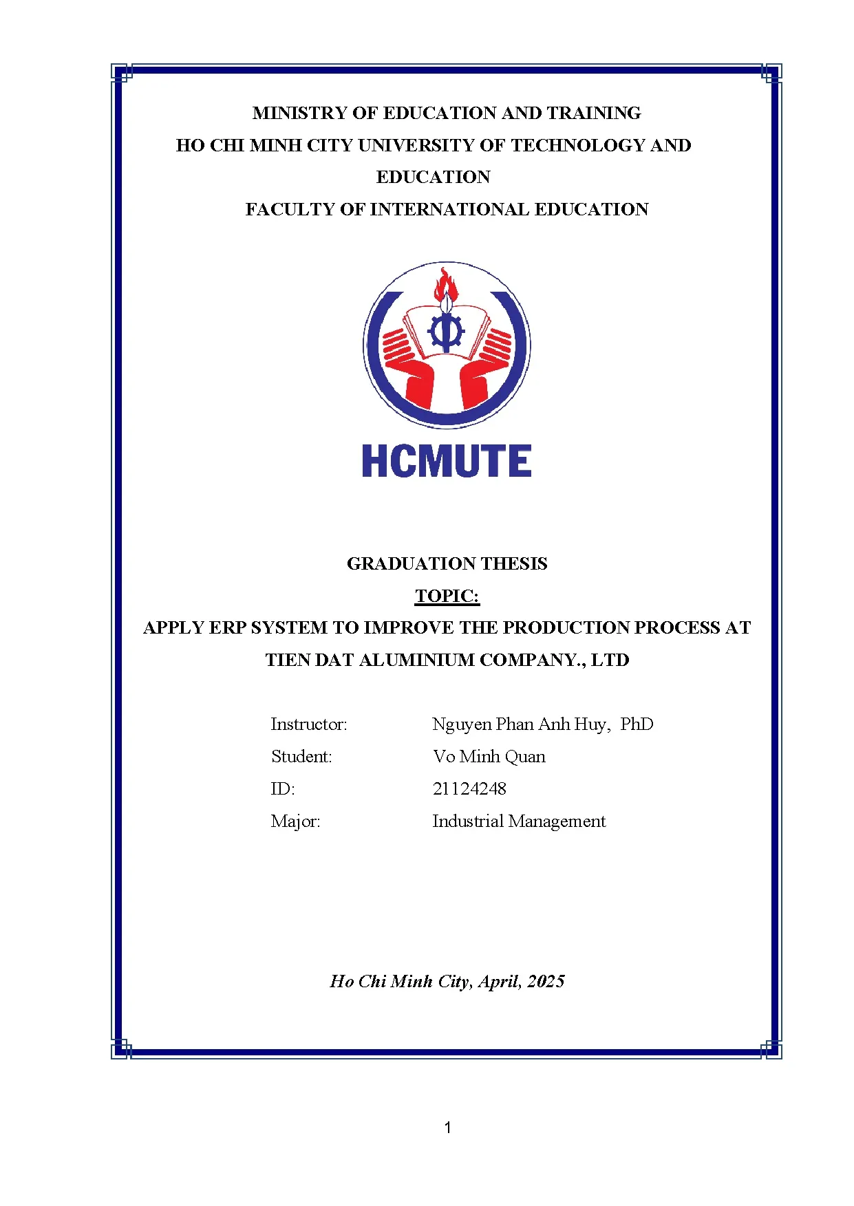 Đồ án tốt nghiệp - Apply ERP system to improve the production process at Tien dat Aluminium CL