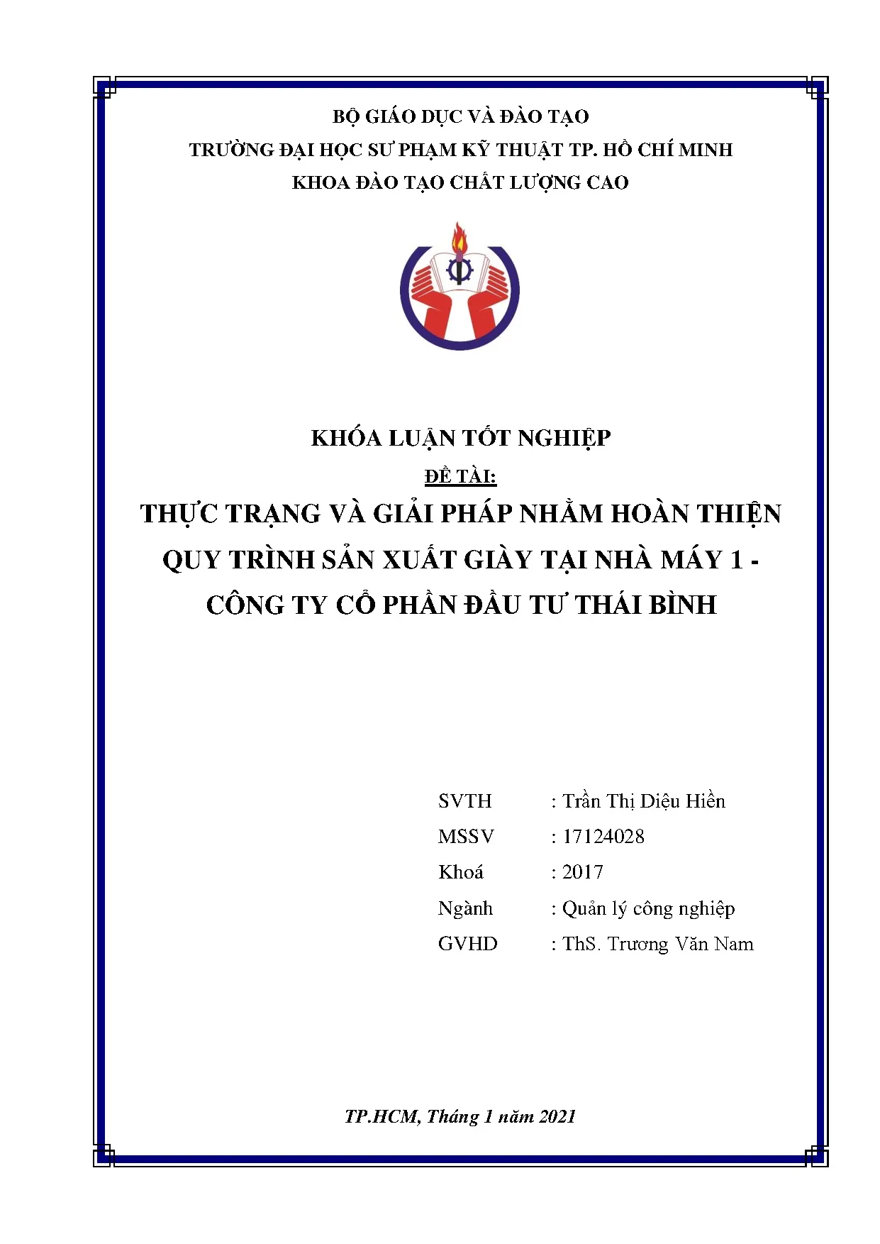 Đồ án tốt nghiệp - Thực trạng và giải pháp nhằm hoàn thiện quy trình sản xuất giày TNM 1 - CTCPĐTTB