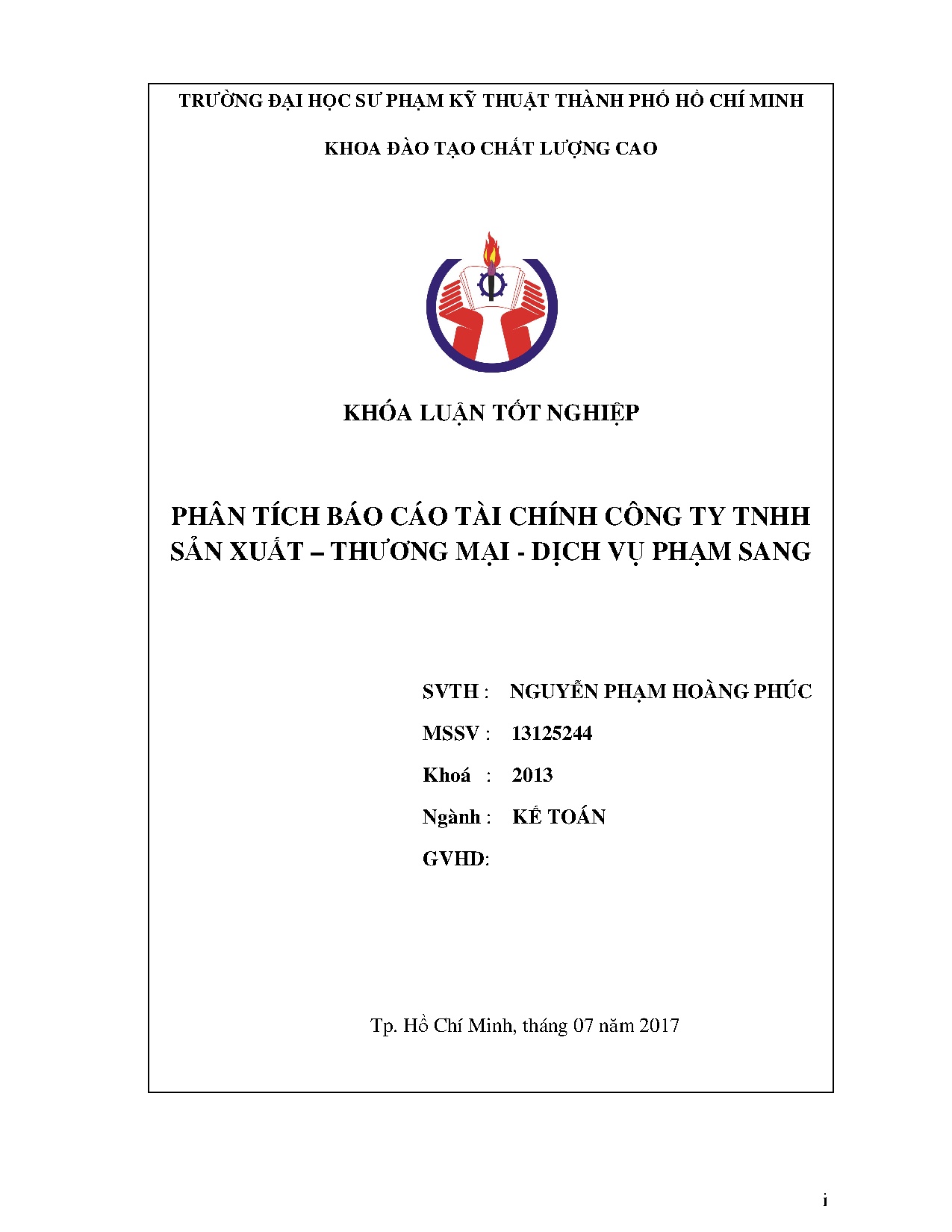 Đồ án tốt nghiệp - Phân tích báo cáo tài chính Công ty TNHH sản xuất - Thương mại - Dịch vụ Phạm S