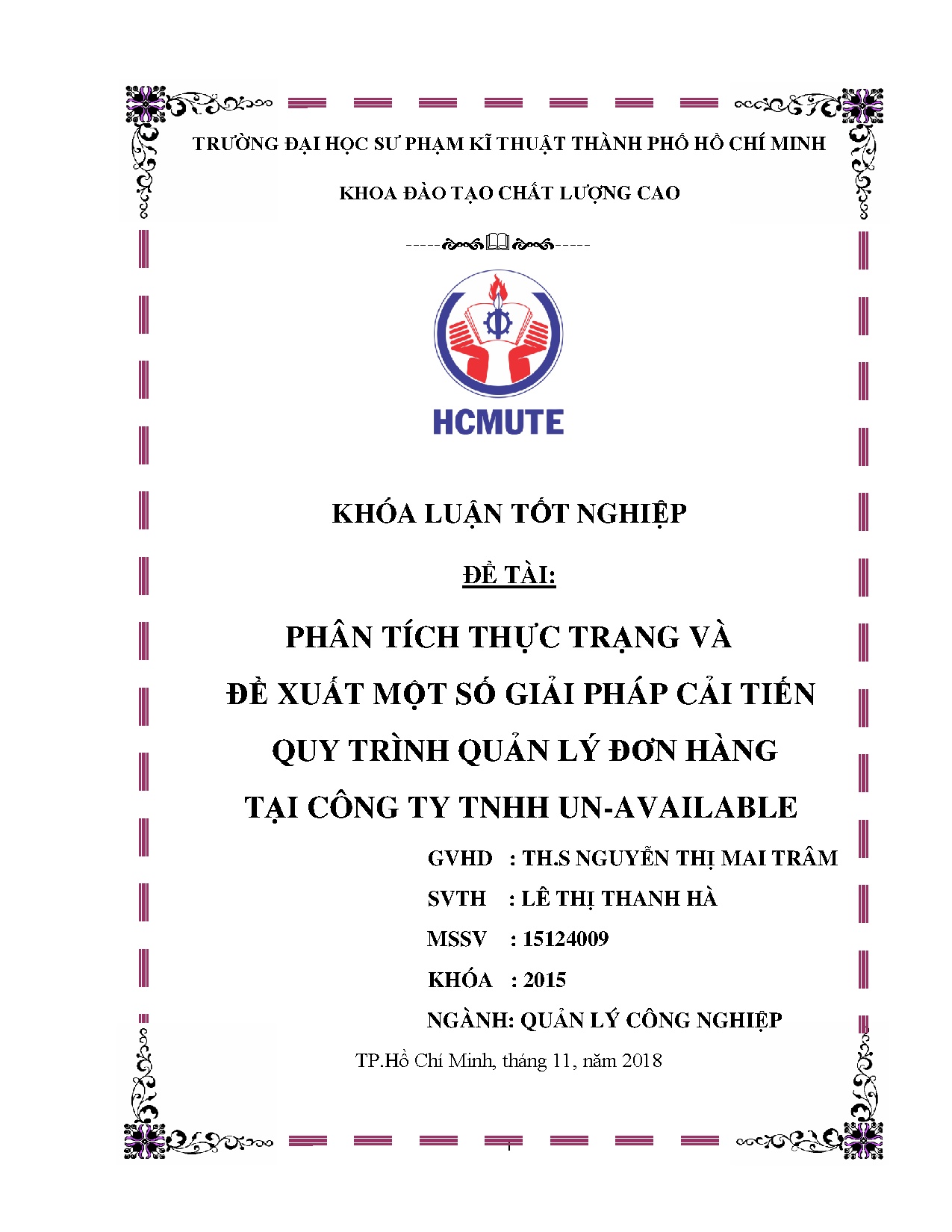 Đồ án tốt nghiệp - Phân tích thực trạng và đề xuất một số giải pháp cải tiến qui trình QLĐHTCTTUA