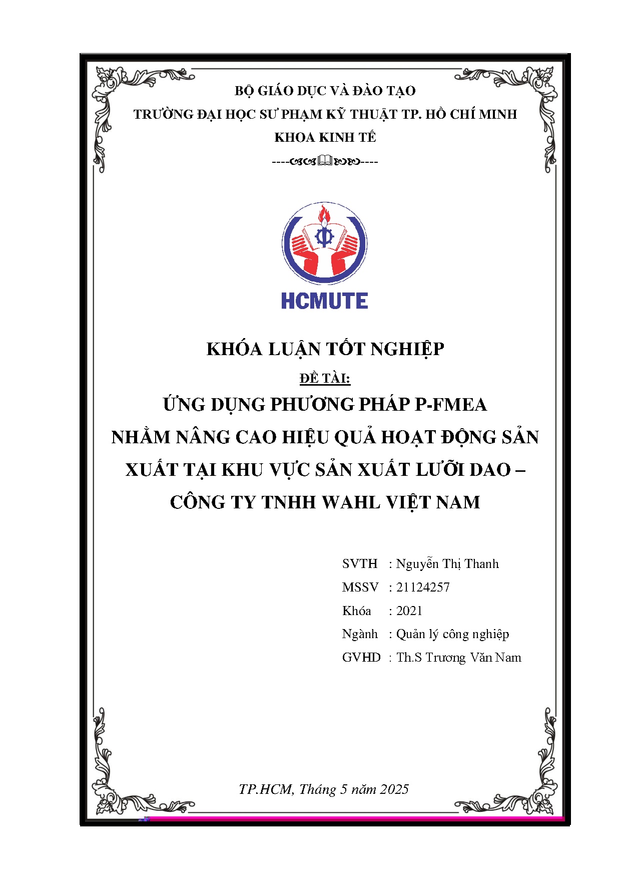 Đồ án tốt nghiệp - Ứng dụng phương pháp P-FMEA nhằm nâng cao hiệu quả hoạt động SXTKVSXLD - CTTWVN