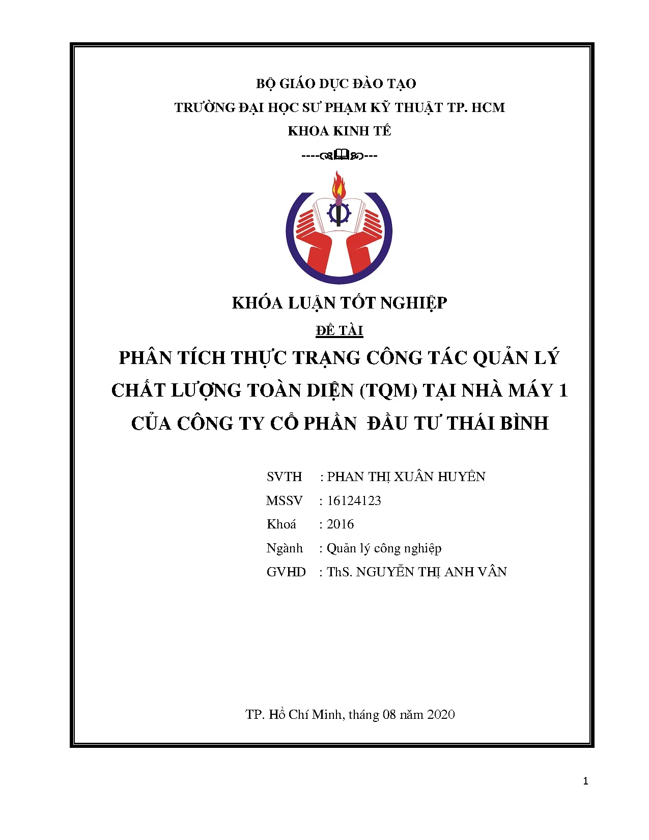 Đồ án tốt nghiệp - Phân tích thực trạng công tác quản lý chất lượng toàn diện (TQM) TNM 1 CCTCPĐTT .