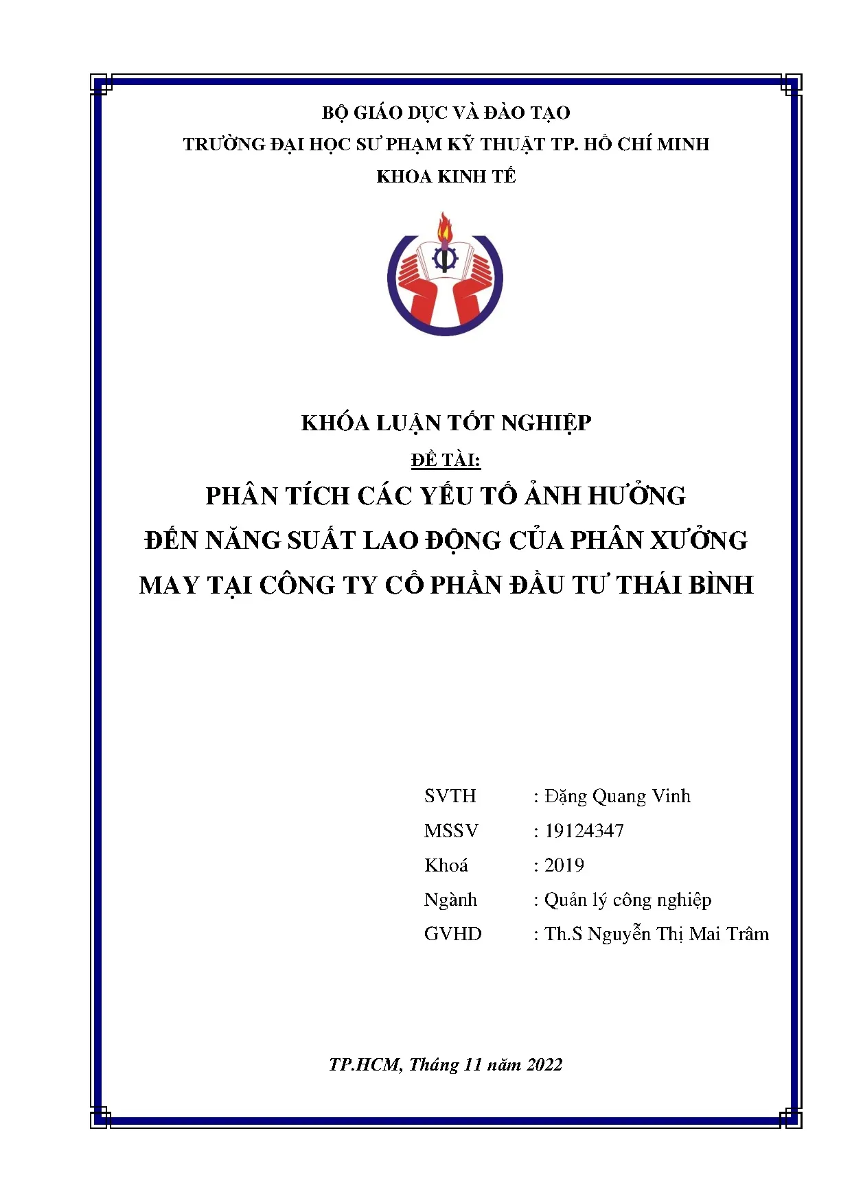 Đồ án tốt nghiệp - Phân tích các yếu tố ảnh hưởng đến năng suất lao động của phân xưởng MTCTCPĐTTB