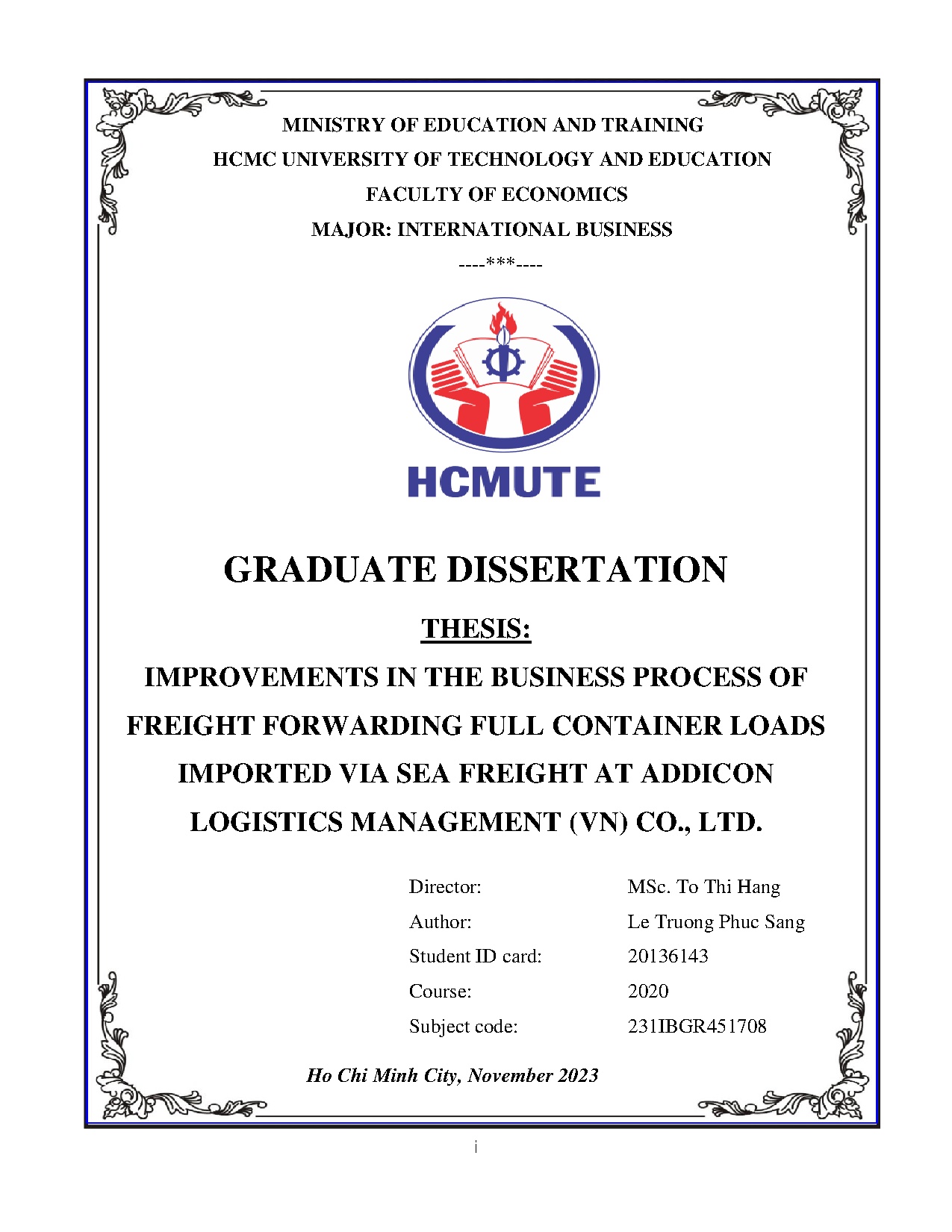 Đồ án tốt nghiệp - Improvements in the business process of freight forwarding full CLIVSFAALM ( C