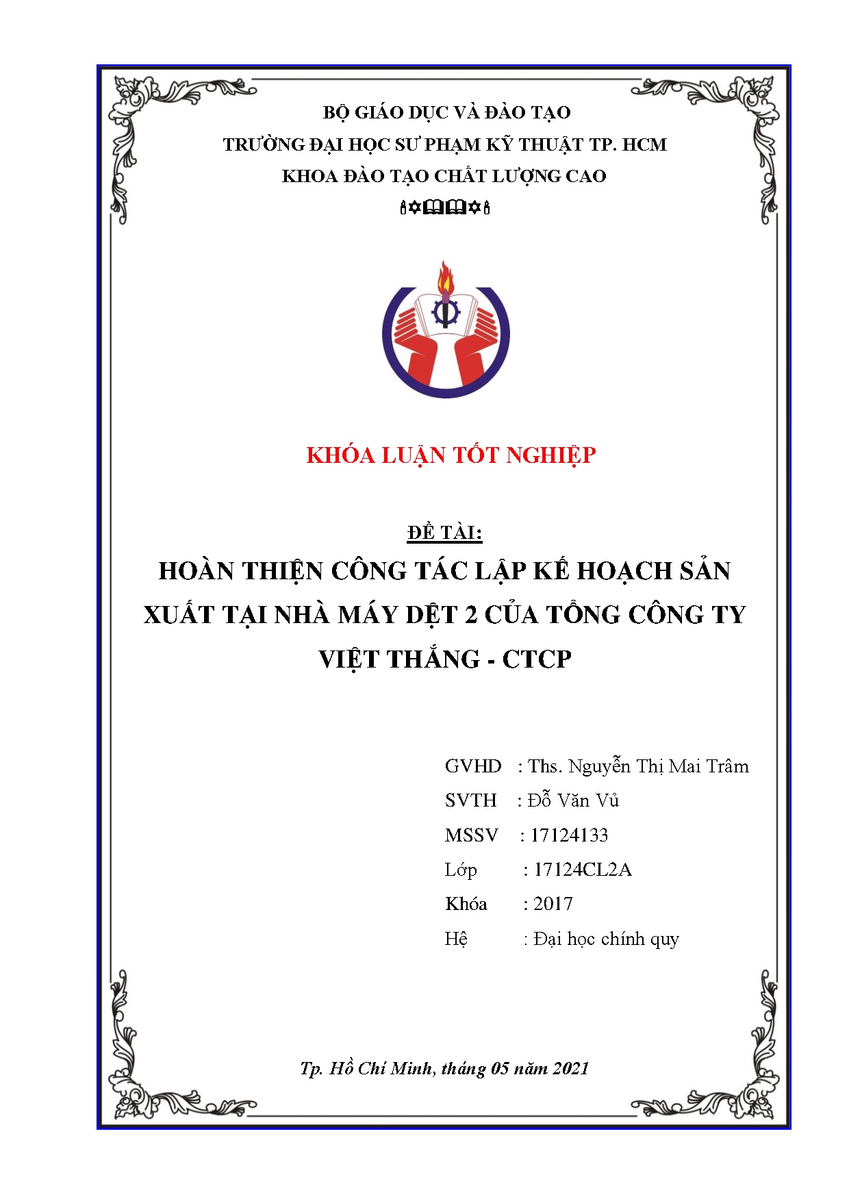 Đồ án tốt nghiệp - Hoàn thiện công tác lập kế hoạch sản xuất tại Nhà máy dệt 2 của Tổng Công TVT - C