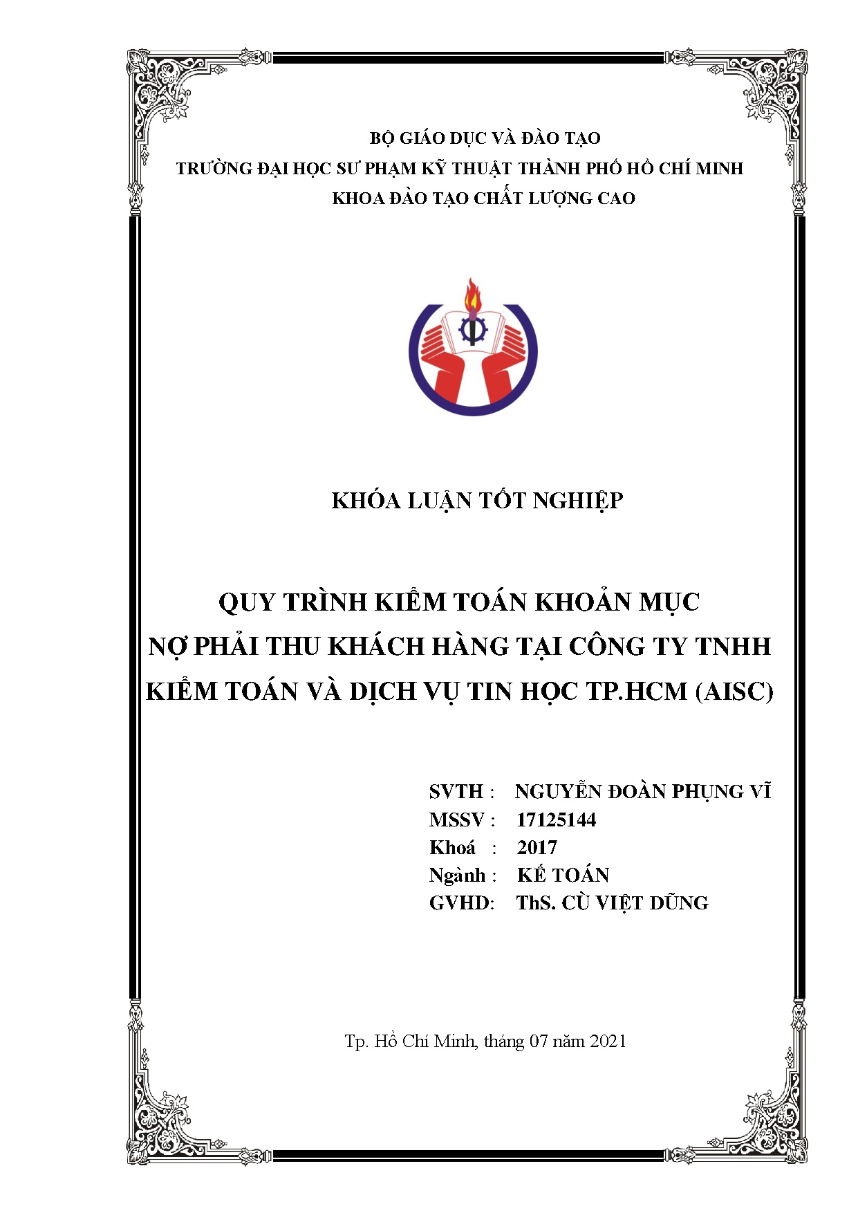 Đồ án tốt nghiệp - Quy trình kiểm toán khoản mục nợ phải thu khách hàng tại Công ty TNHH KTVDVTHT (