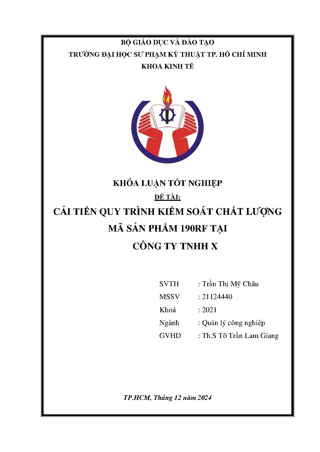 Đồ án tốt nghiệp - Cải tiến quy trình kiểm soát chất lượng mã sản phẩm 190RF tại công ty TNHH X