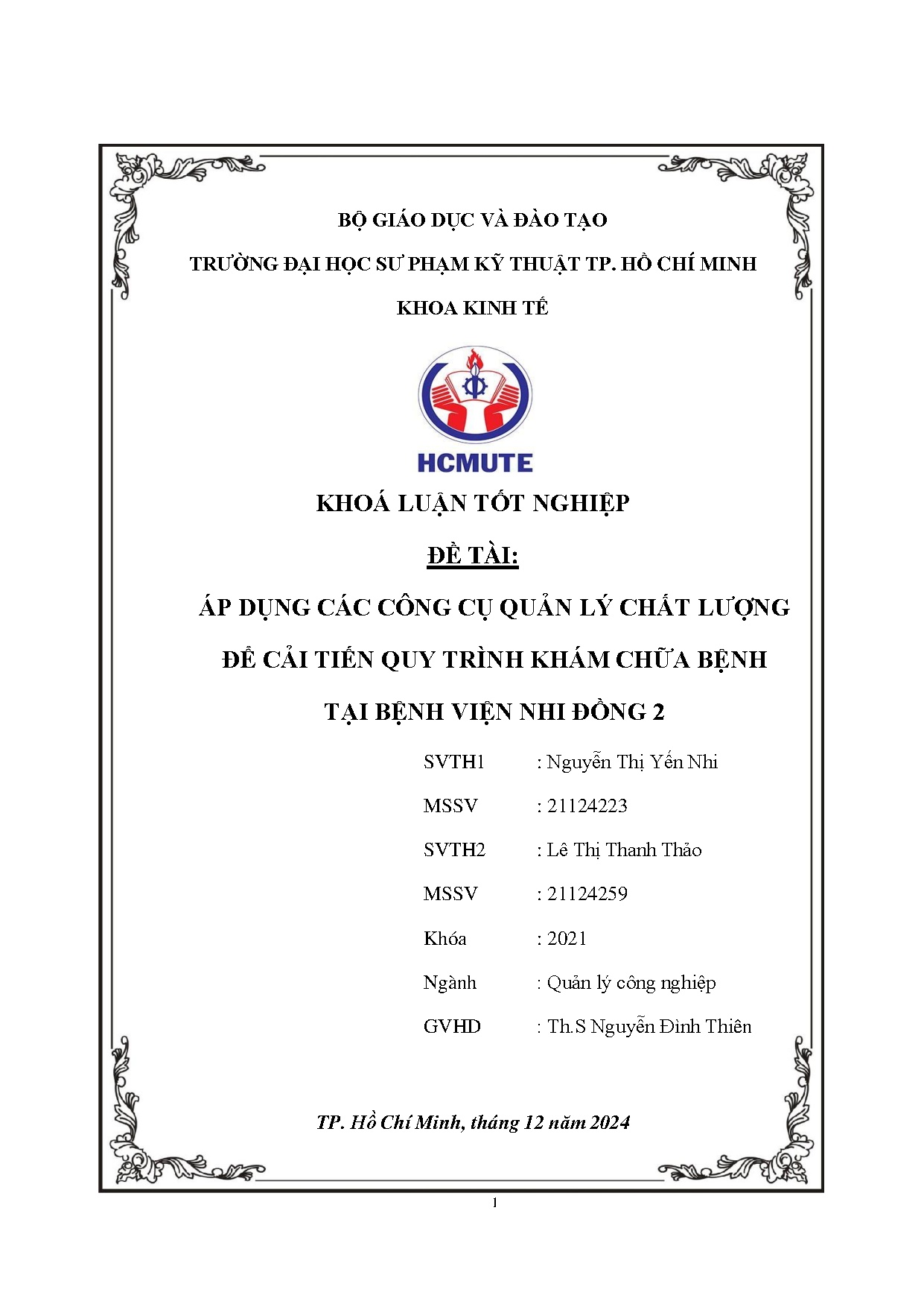 Đồ án tốt nghiệp - Áp dụng các công cụ quản lý chất lượng để cải tiến quy trình khám chữa BTBVNĐ 2