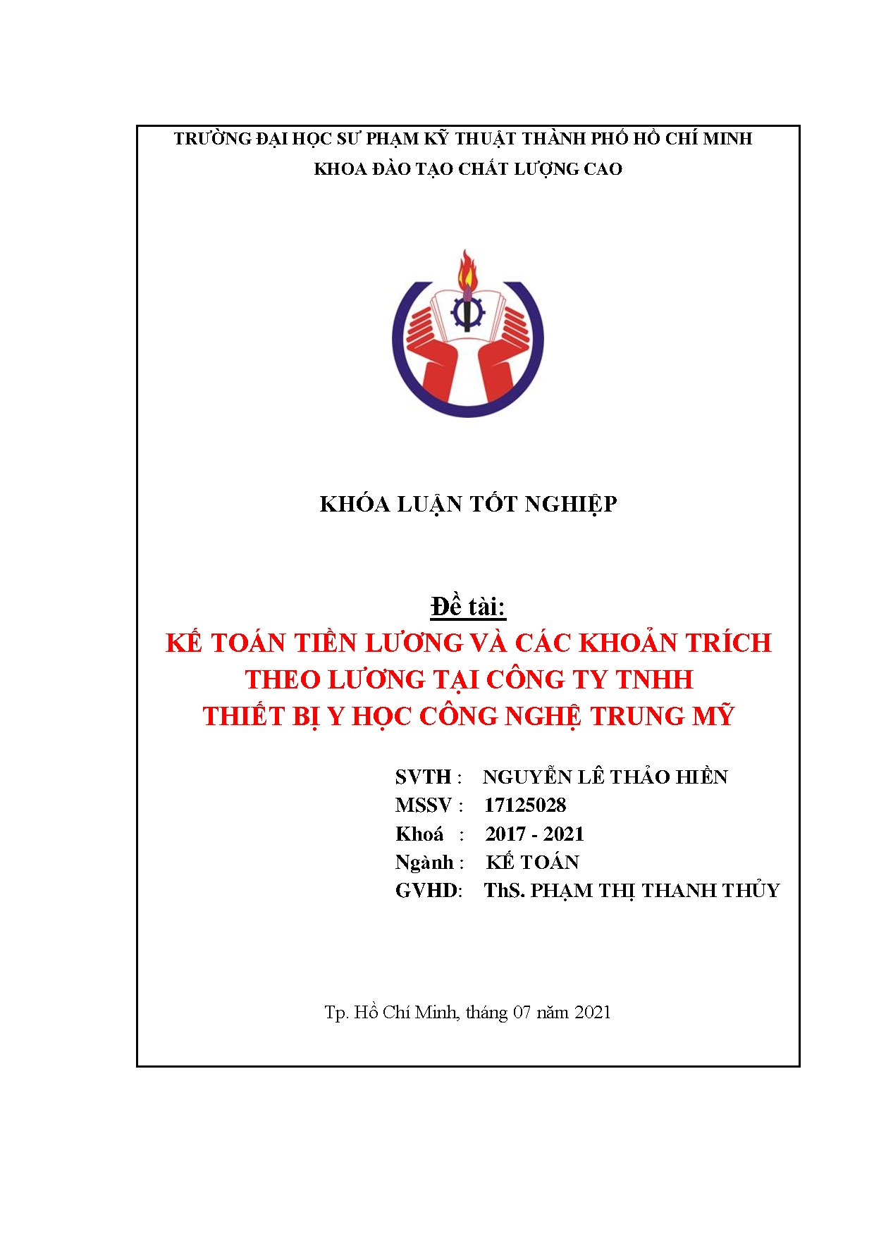 Đồ án tốt nghiệp - Kế toán tiền lương và các khoản trích theo lương tại Công ty TNHH thiết B y HCNTM